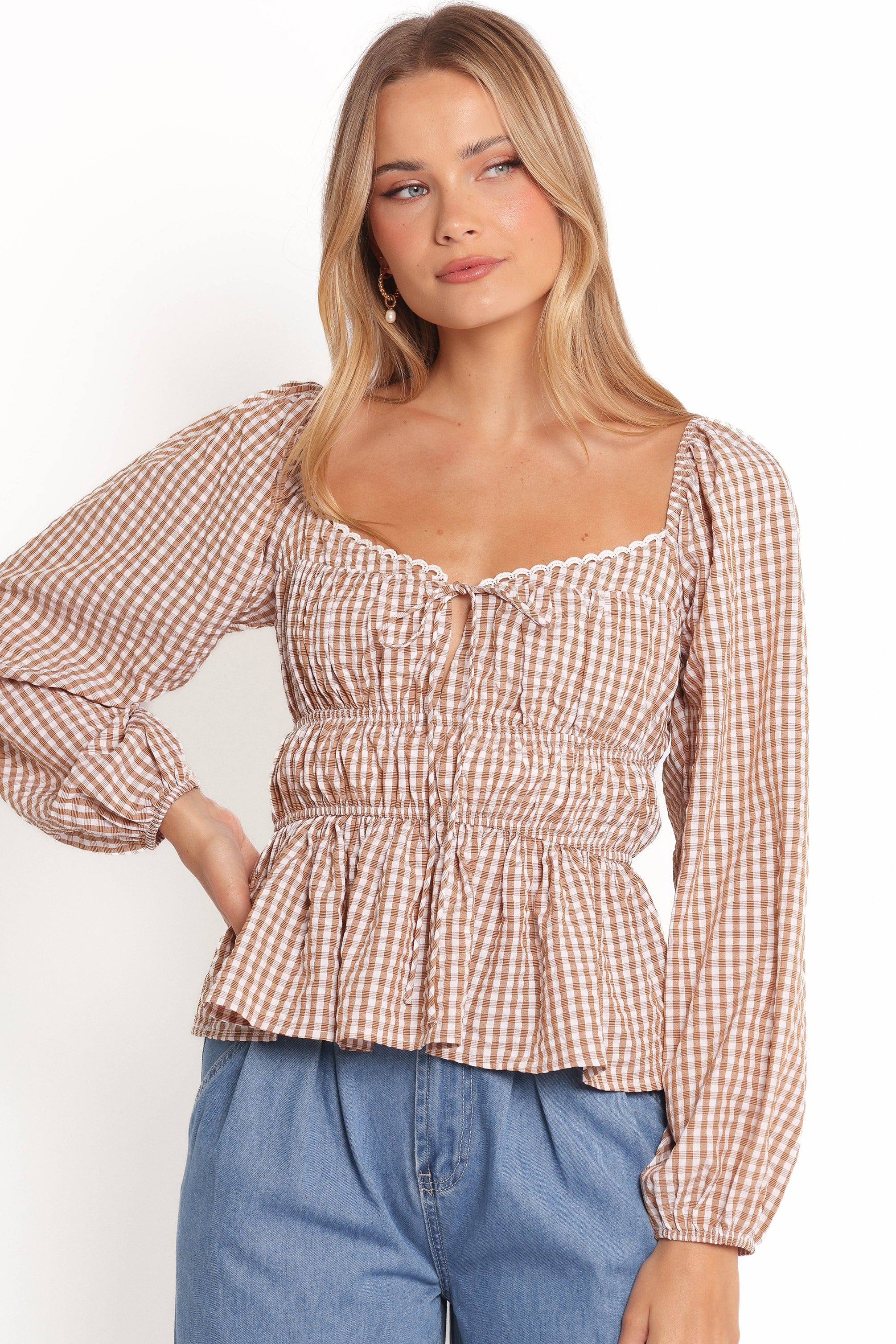 Petal and Pup USA TOPS Saphia Top - Brown Check