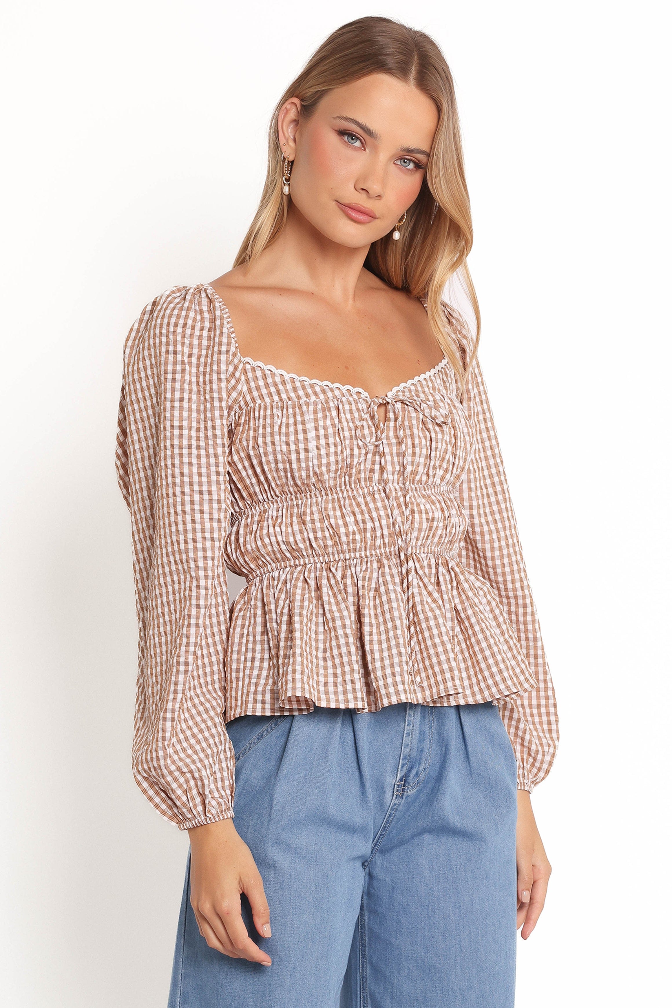 Petal and Pup USA TOPS Saphia Top - Brown Check