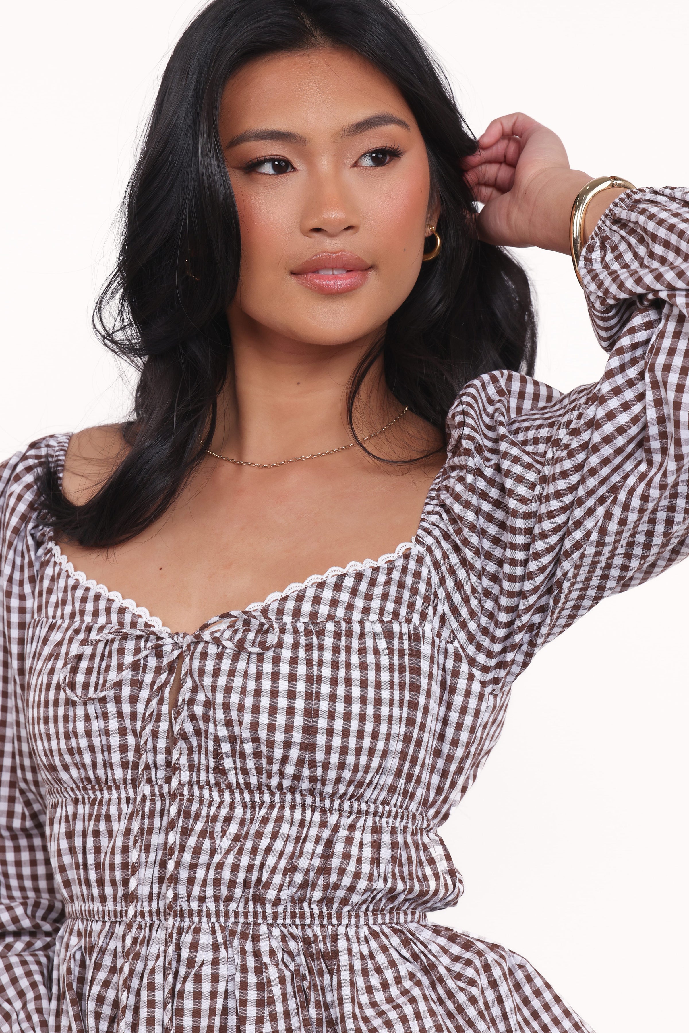 Petal and Pup USA TOPS Saphia Top - Brown Gingham