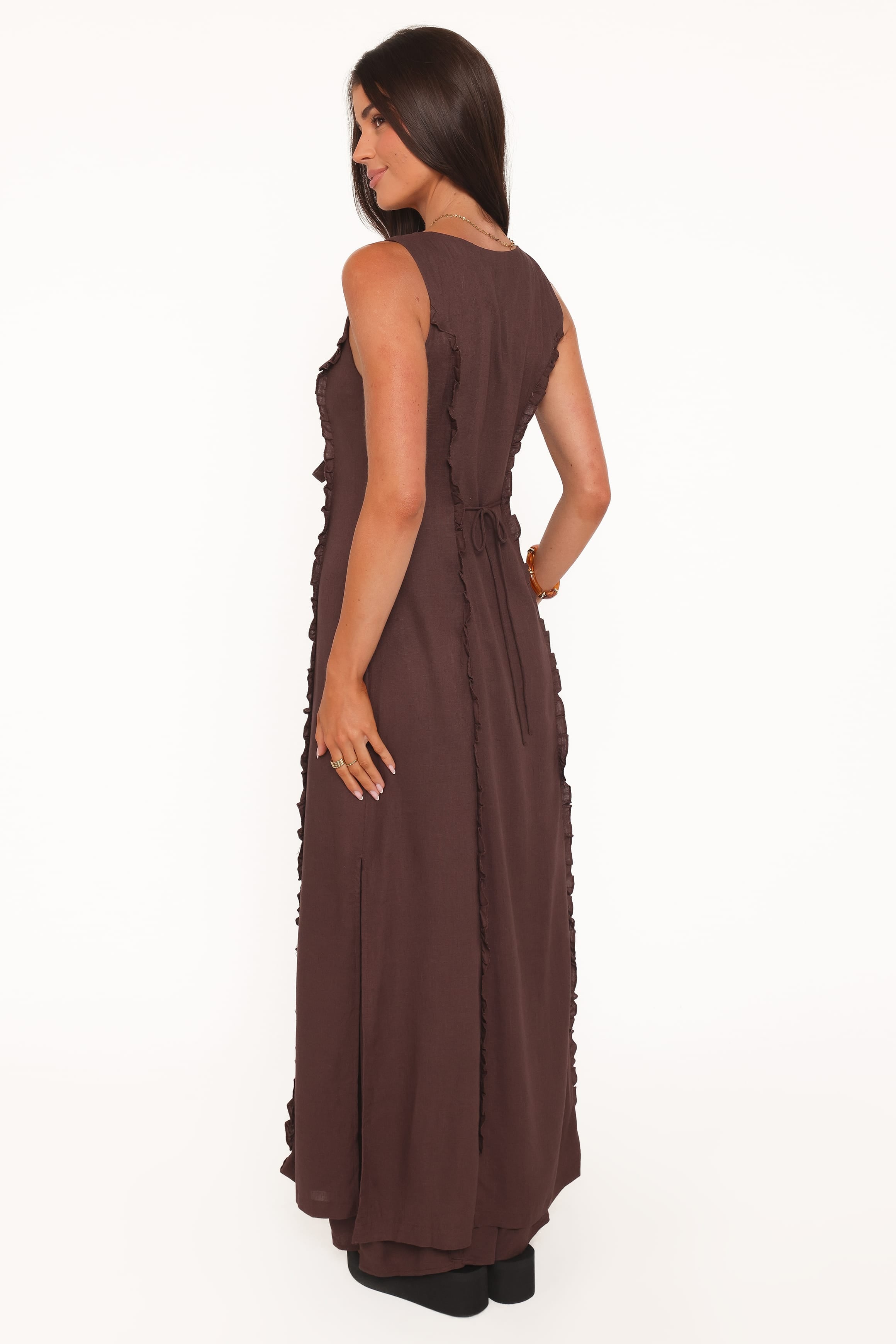 Petal and Pup USA TOPS Sasha Frill Tie Front Top - Dark Brown