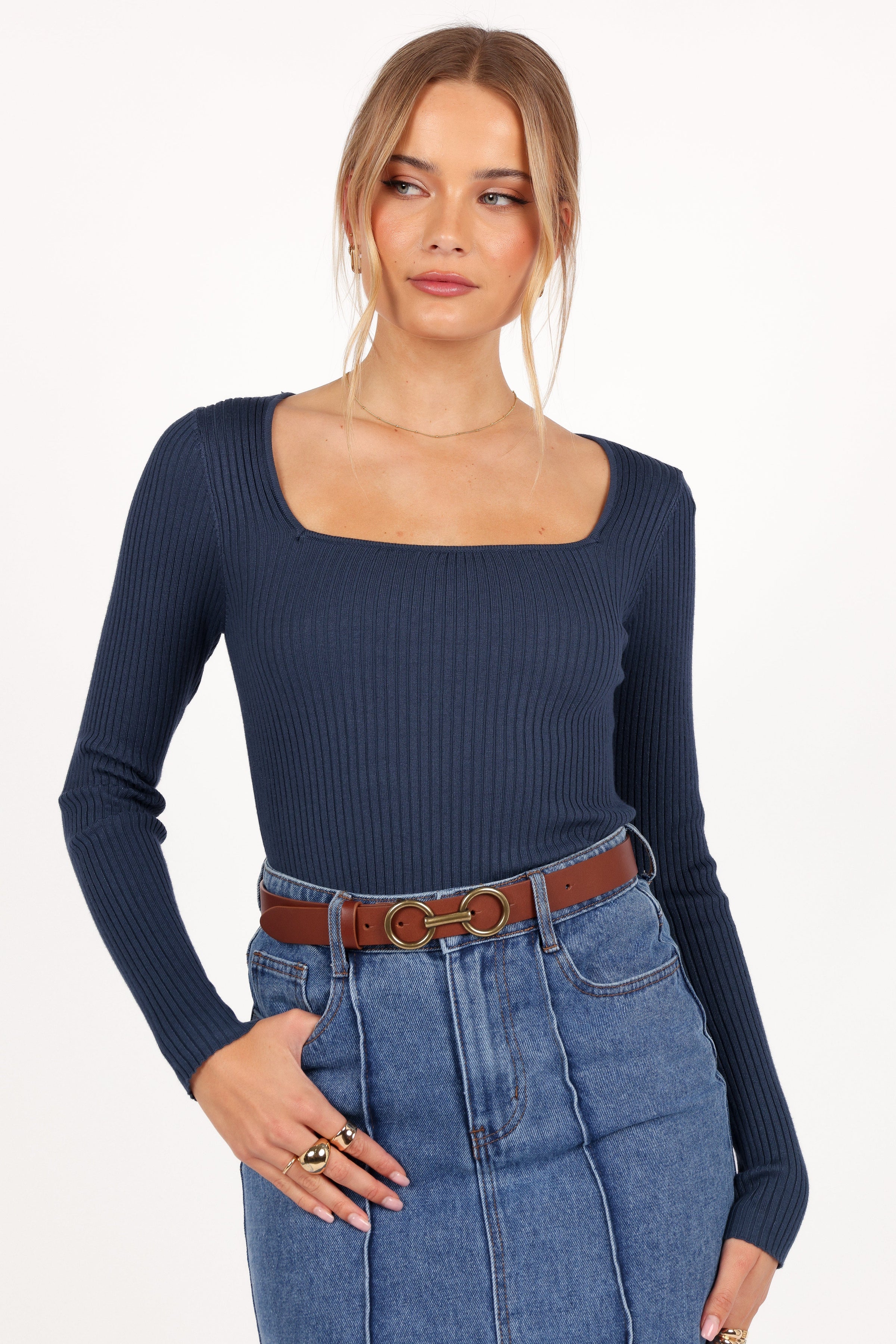 Petal and Pup USA TOPS Shani Ribbed Knit Top - Dusty Blue