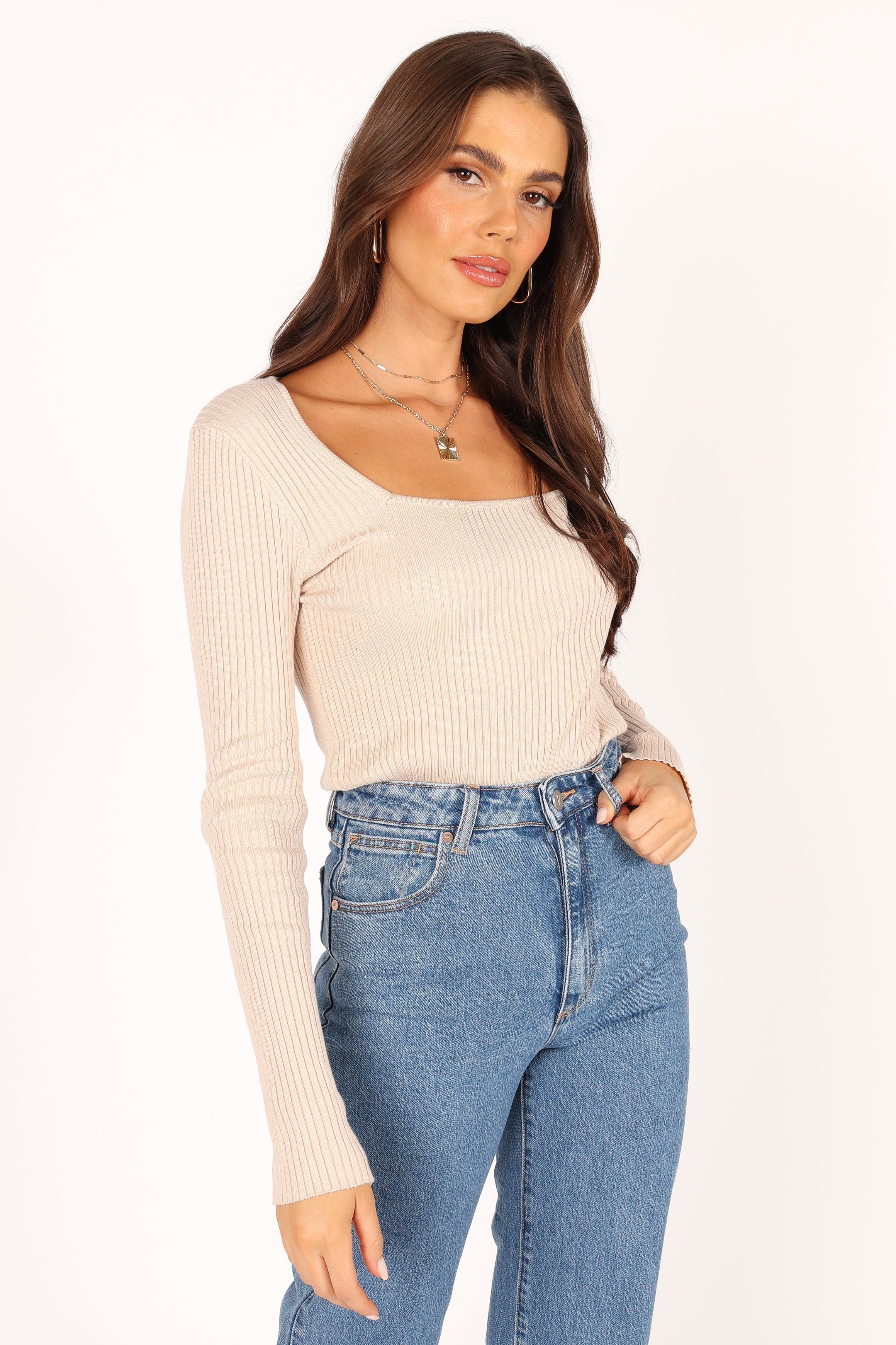 Petal and Pup USA TOPS Shani Ribbed Knit Top - Oatmeal