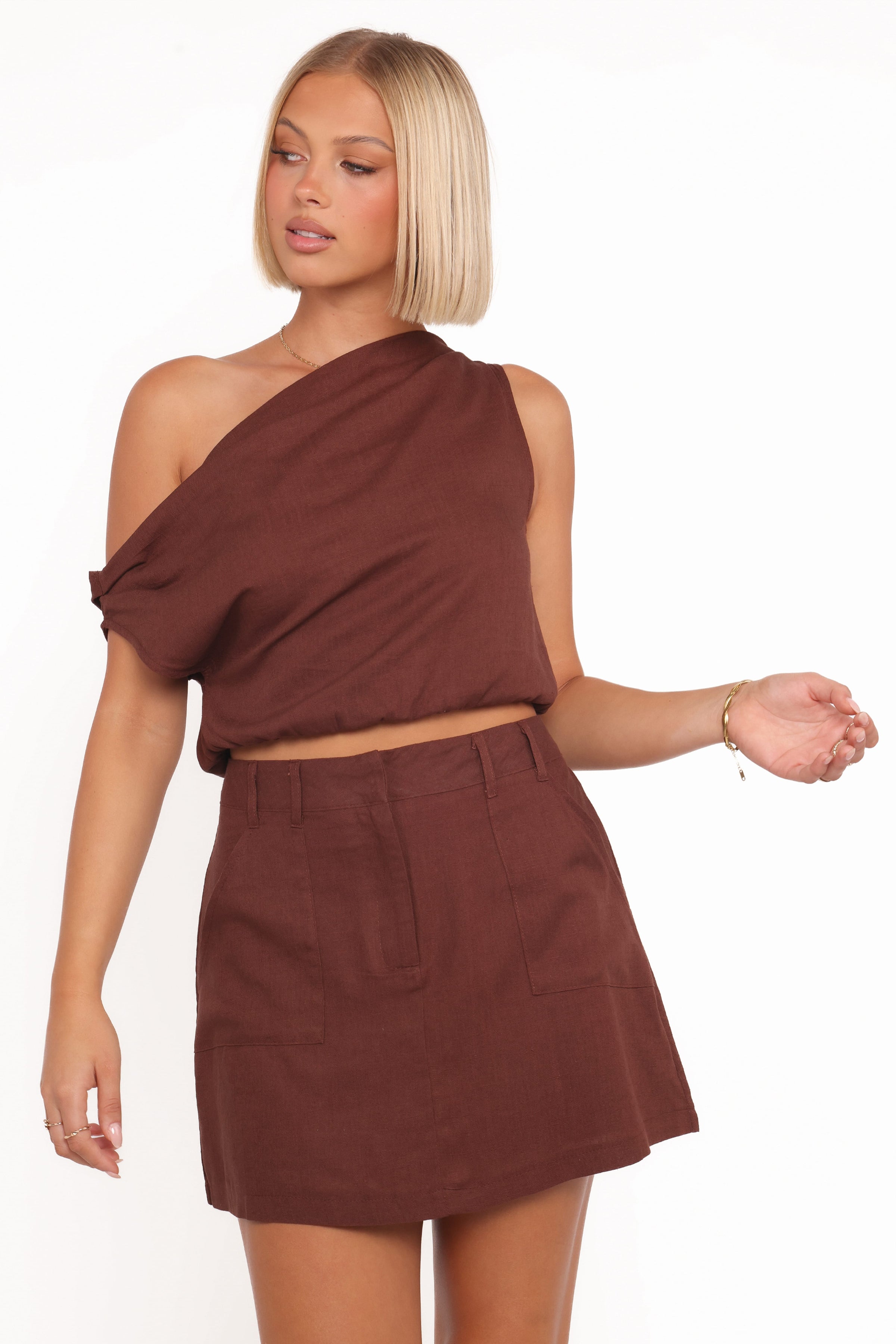 Petal and Pup USA TOPS Shaw Off Shoulder Top - Chocolate Brown
