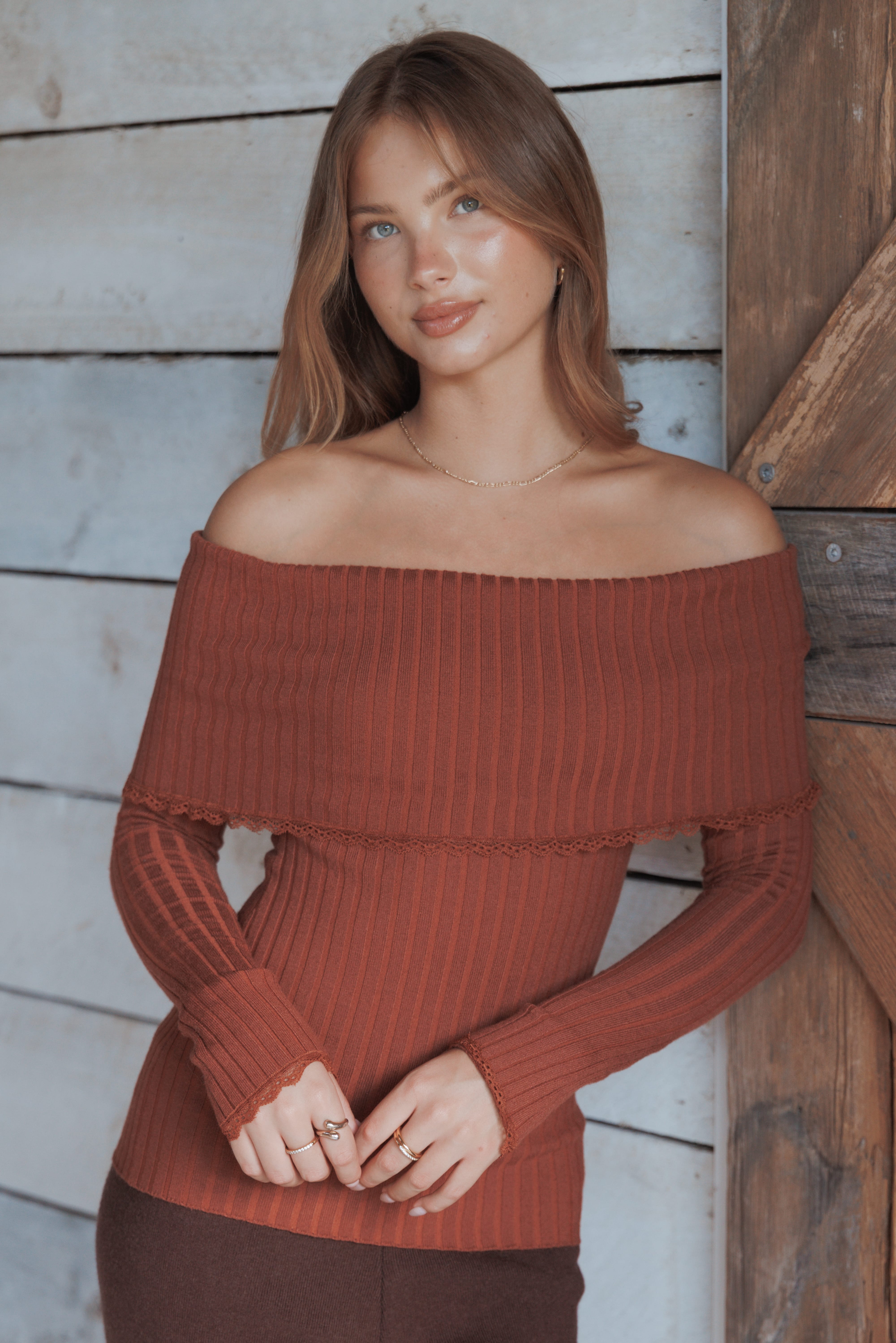 Sirmione Off Shoulder Pointelle Top - Burgundy | Petal & Pup USA