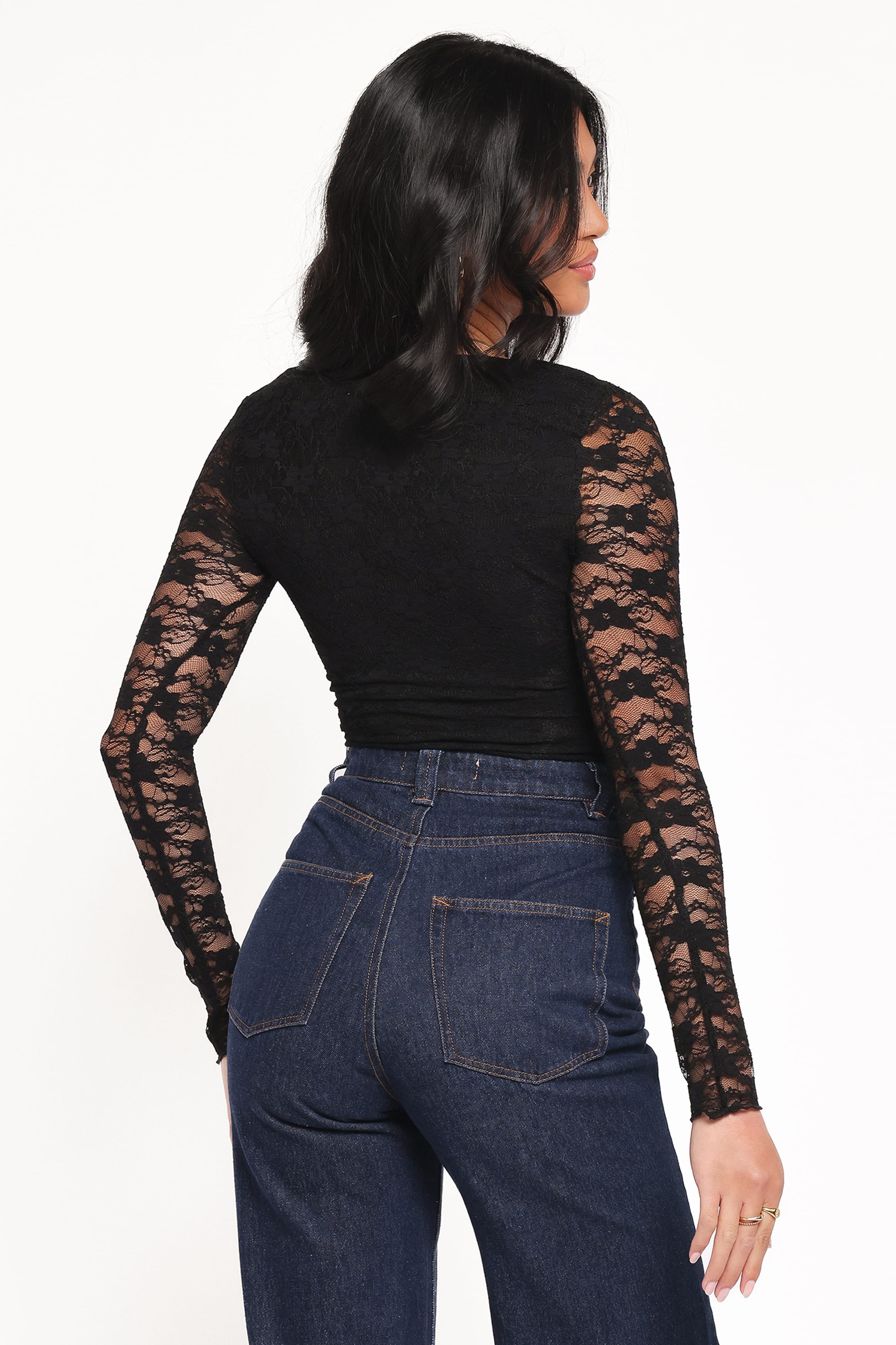 Petal and Pup USA TOPS Skyler Square Neck Stretch Lace Top - Black