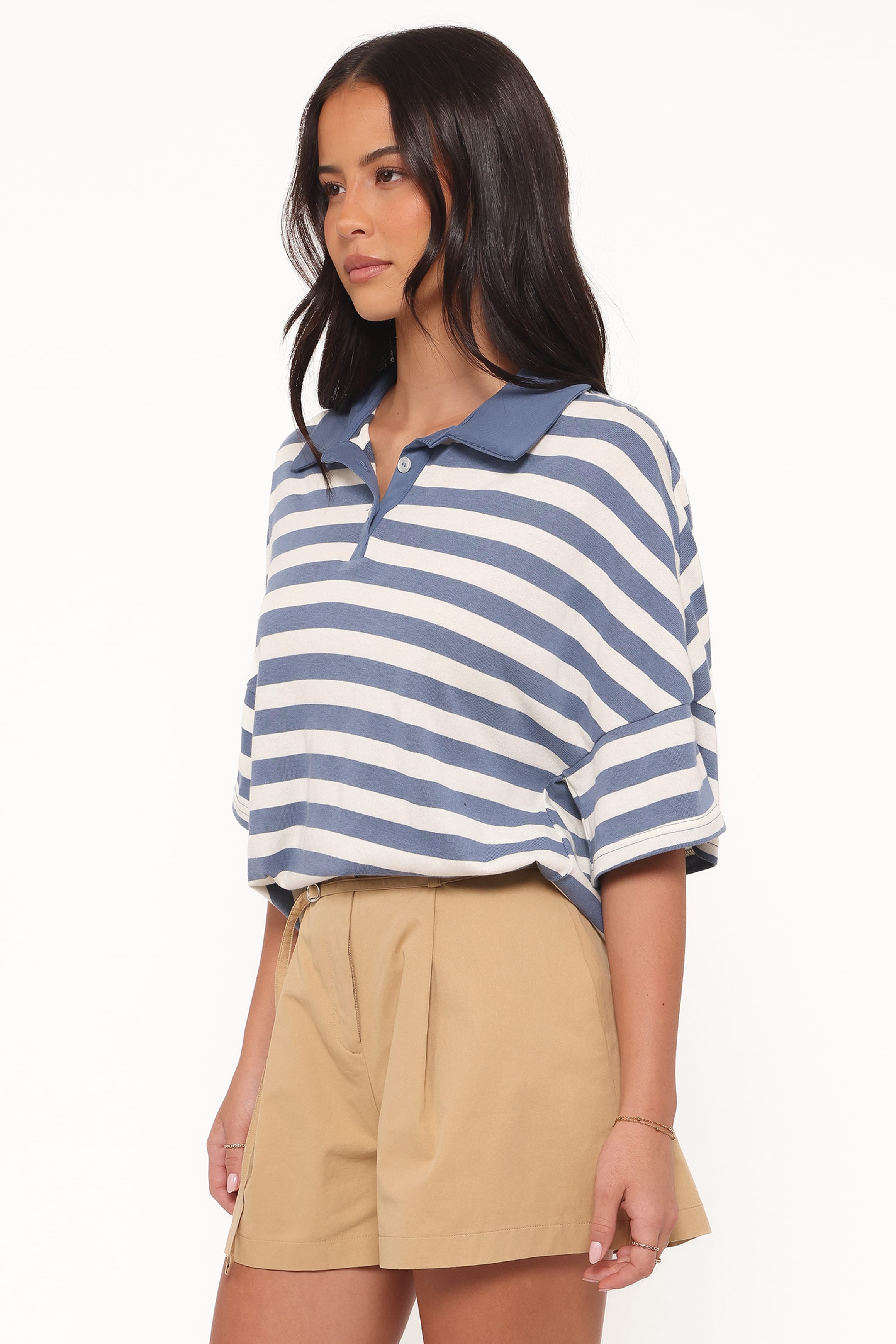 Petal and Pup USA TOPS Sophia Short Sleeve Rugby Top - Blue/White Stripe