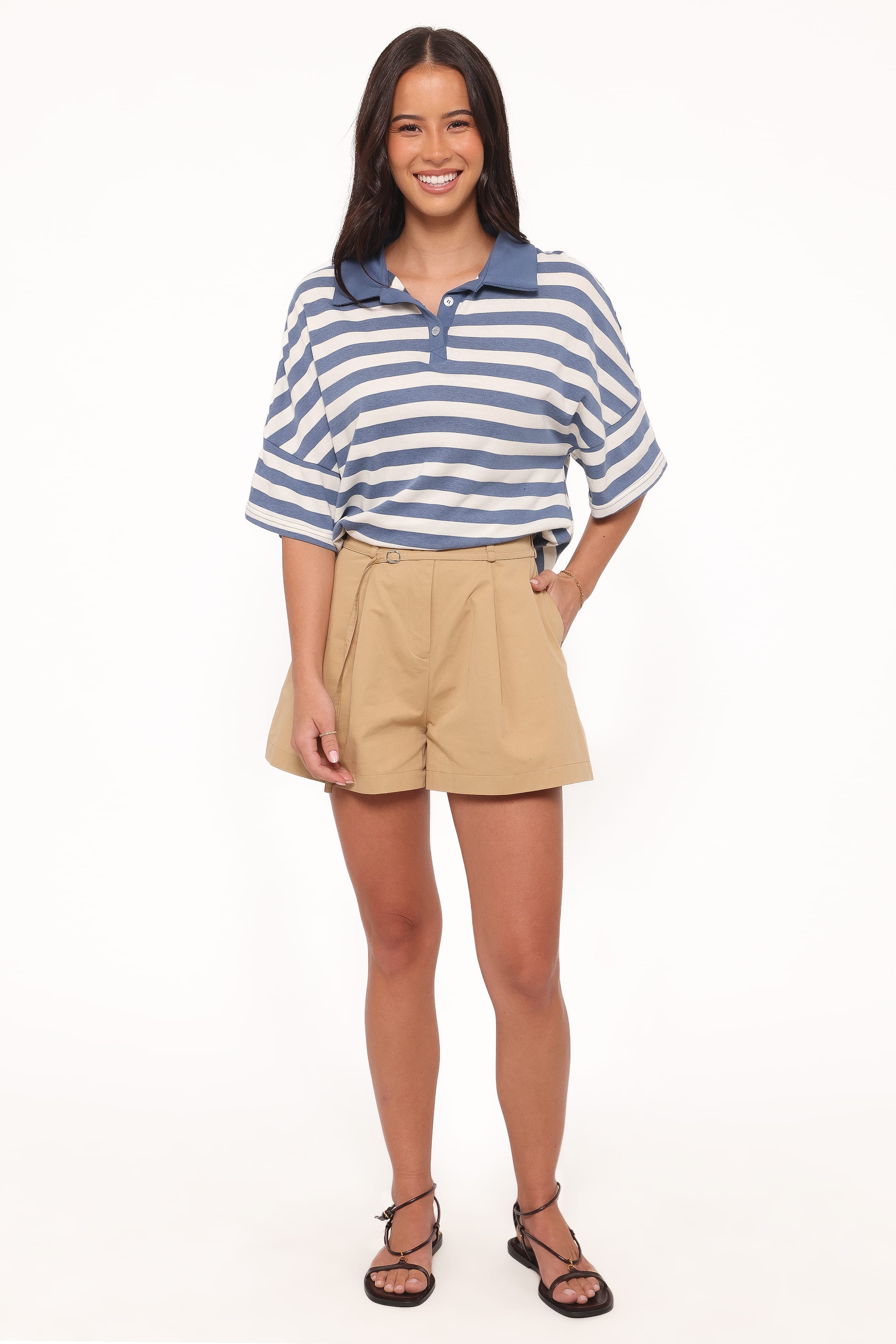 Petal and Pup USA TOPS Sophia Short Sleeve Rugby Top - Blue/White Stripe