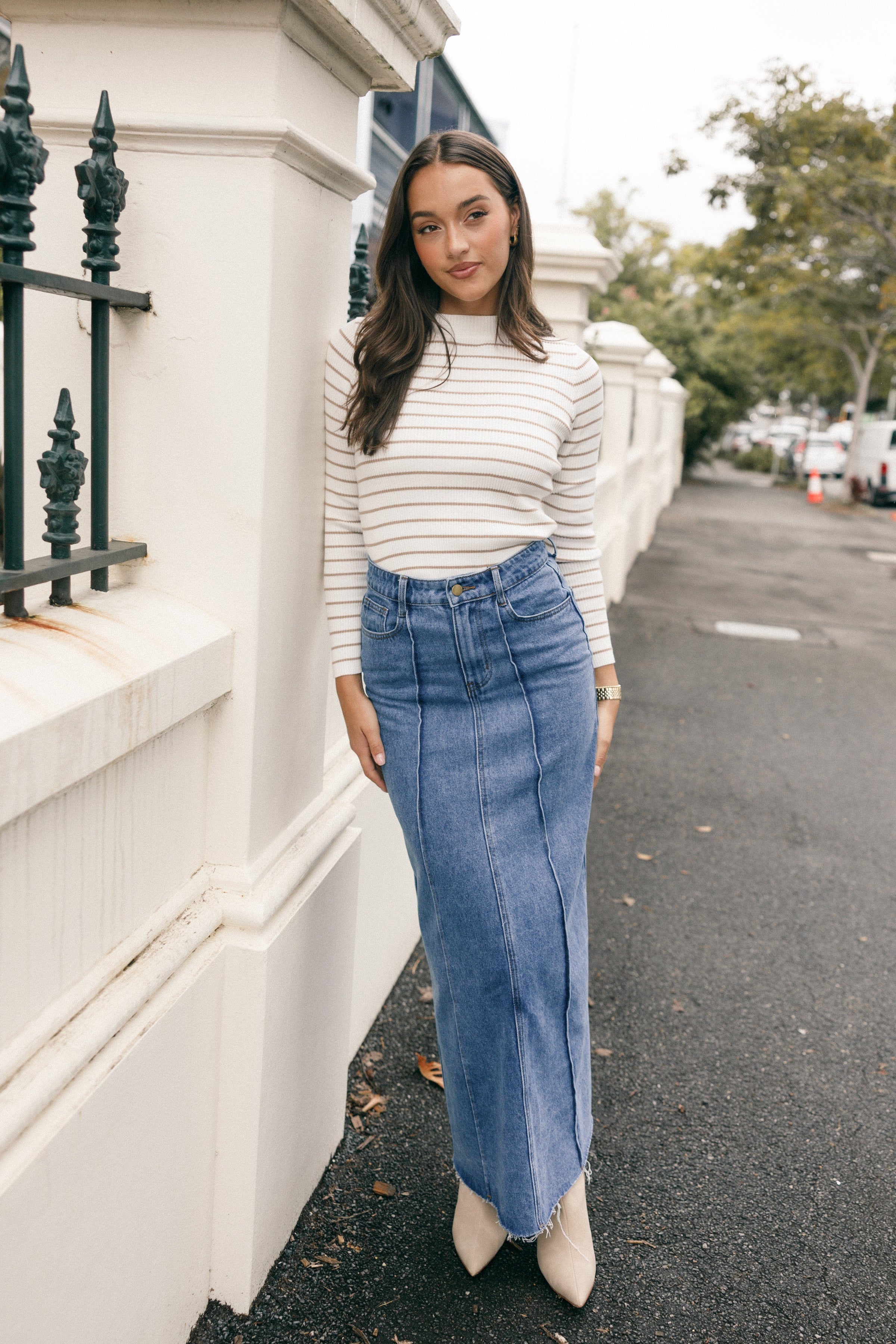 Petal and Pup USA TOPS Stacie Ribbed Knit Top - Beige Stripe