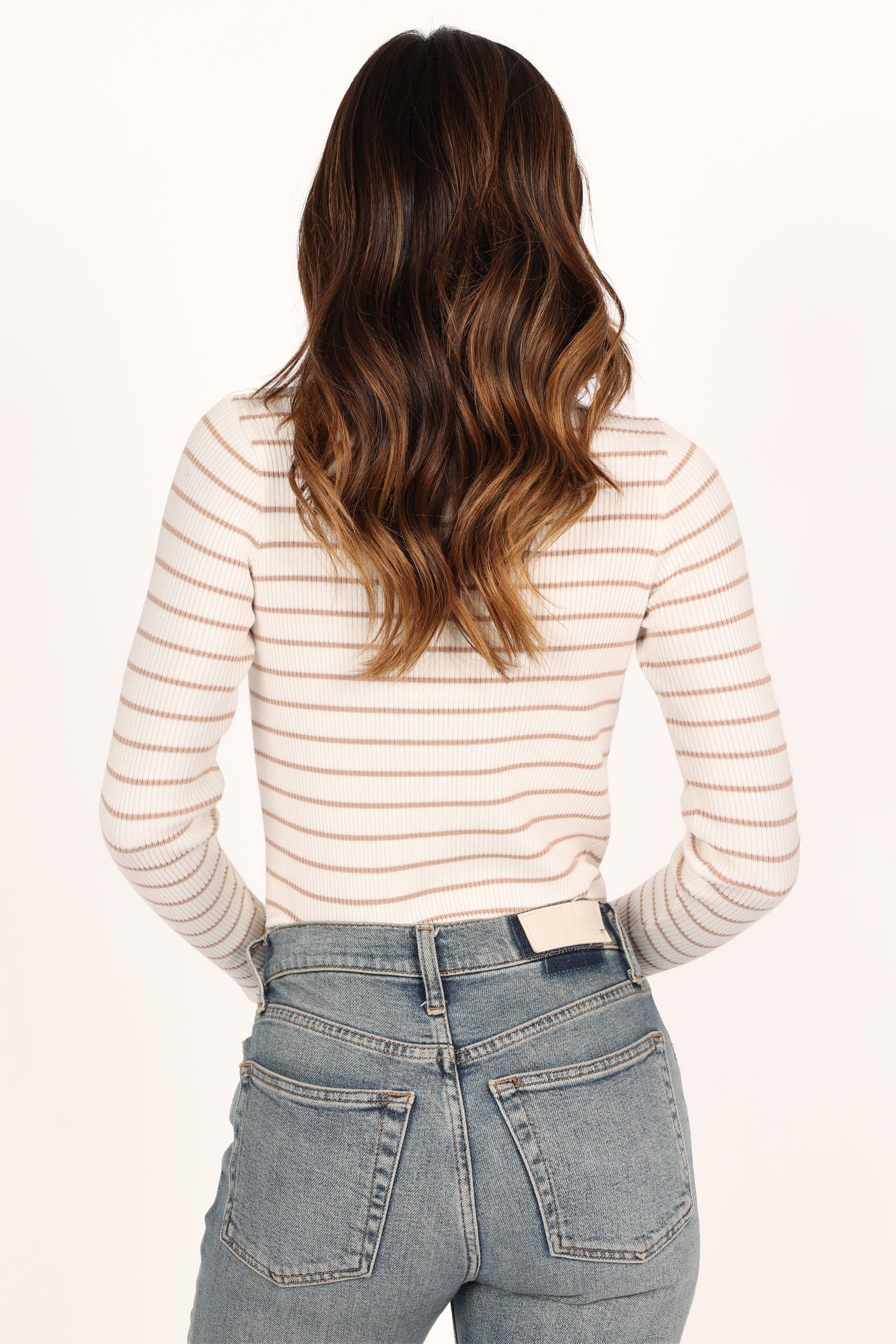 Petal and Pup USA TOPS Stacie Ribbed Knit Top - Beige Stripe
