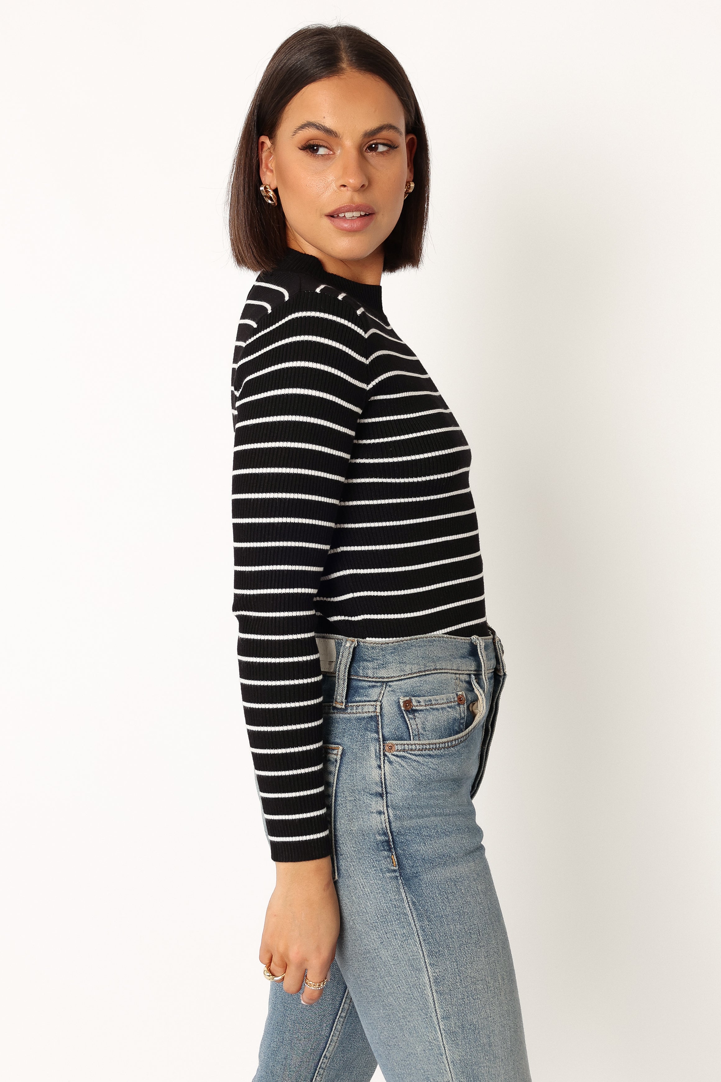 Petal and Pup USA TOPS Stacie Ribbed Knit Top - Black Stripe