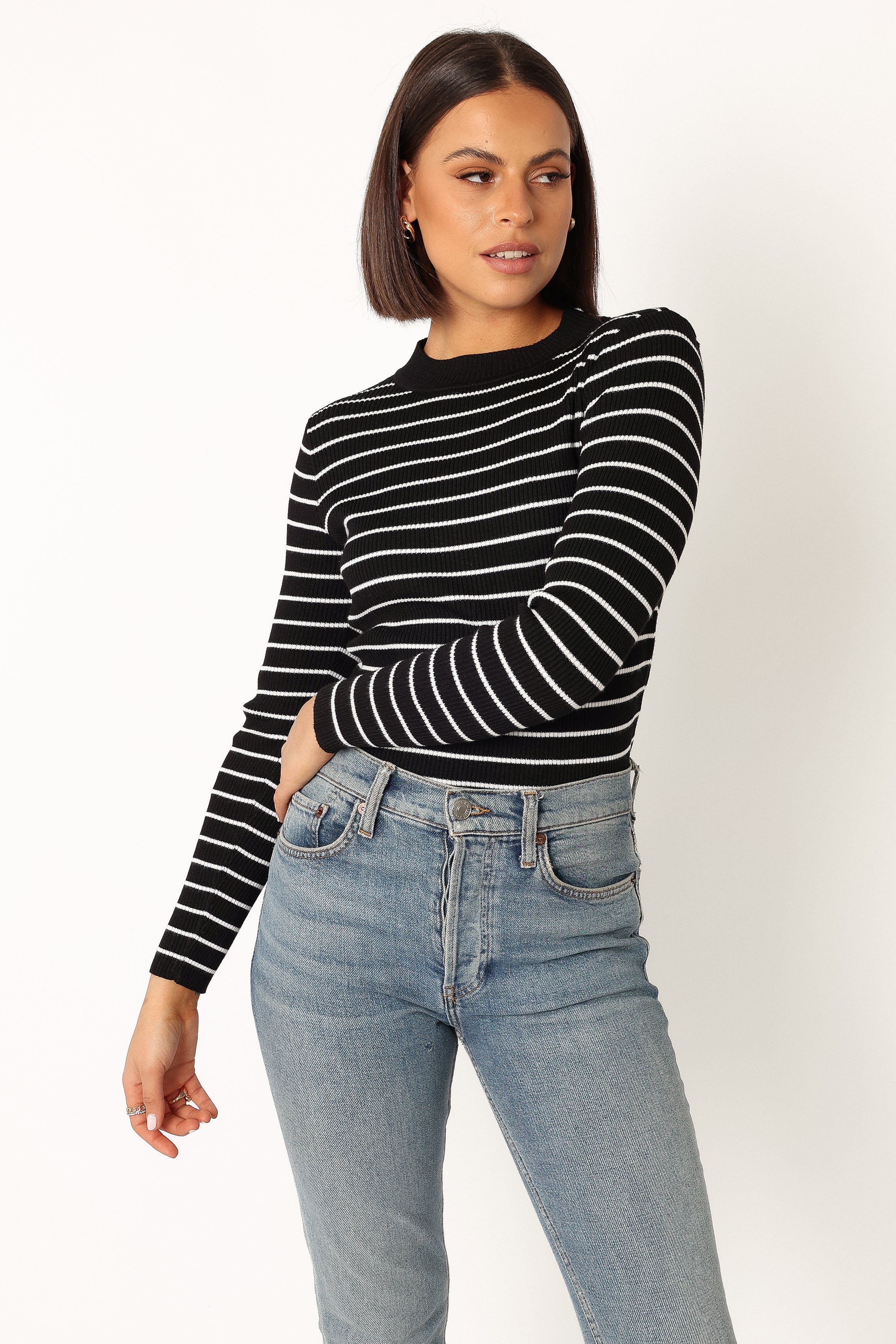 Petal and Pup USA TOPS Stacie Ribbed Knit Top - Black Stripe