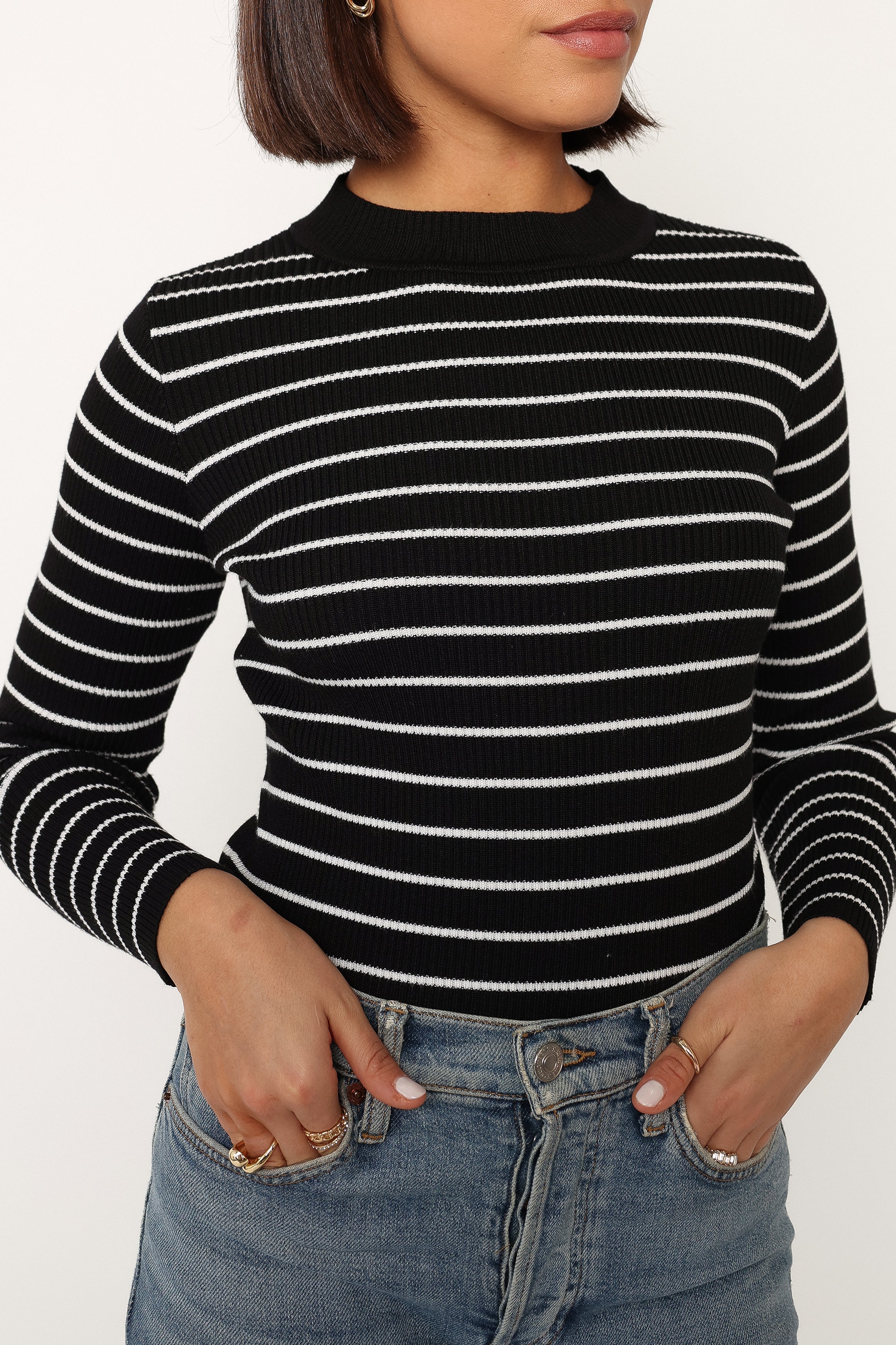 Petal and Pup USA TOPS Stacie Ribbed Knit Top - Black Stripe