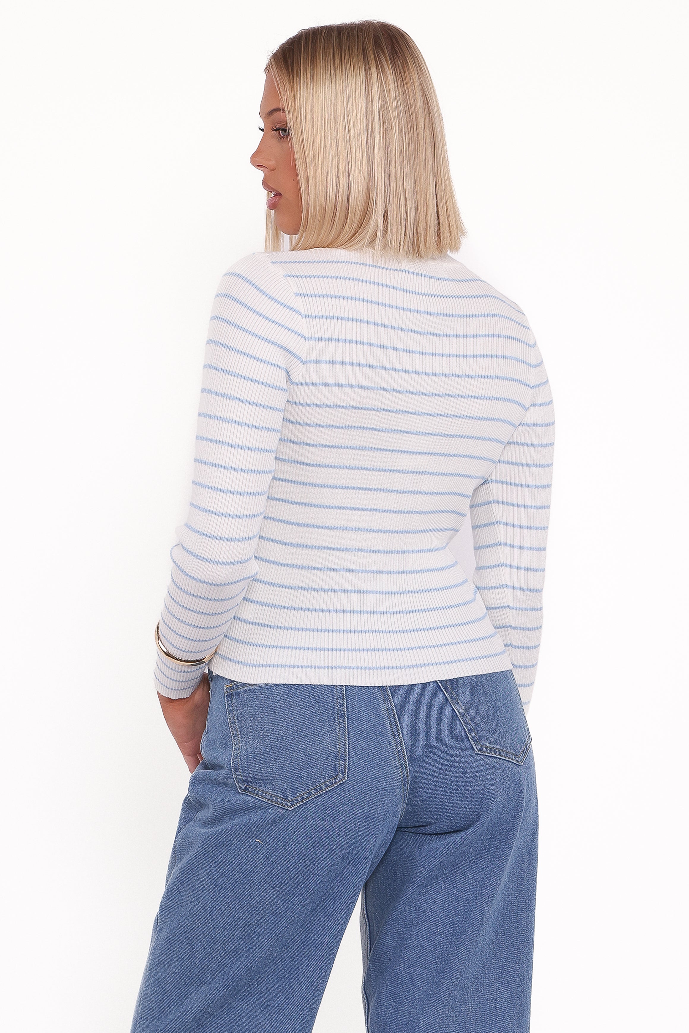 Petal and Pup USA TOPS Stacie Ribbed Knit Top - Light Blue Stripe