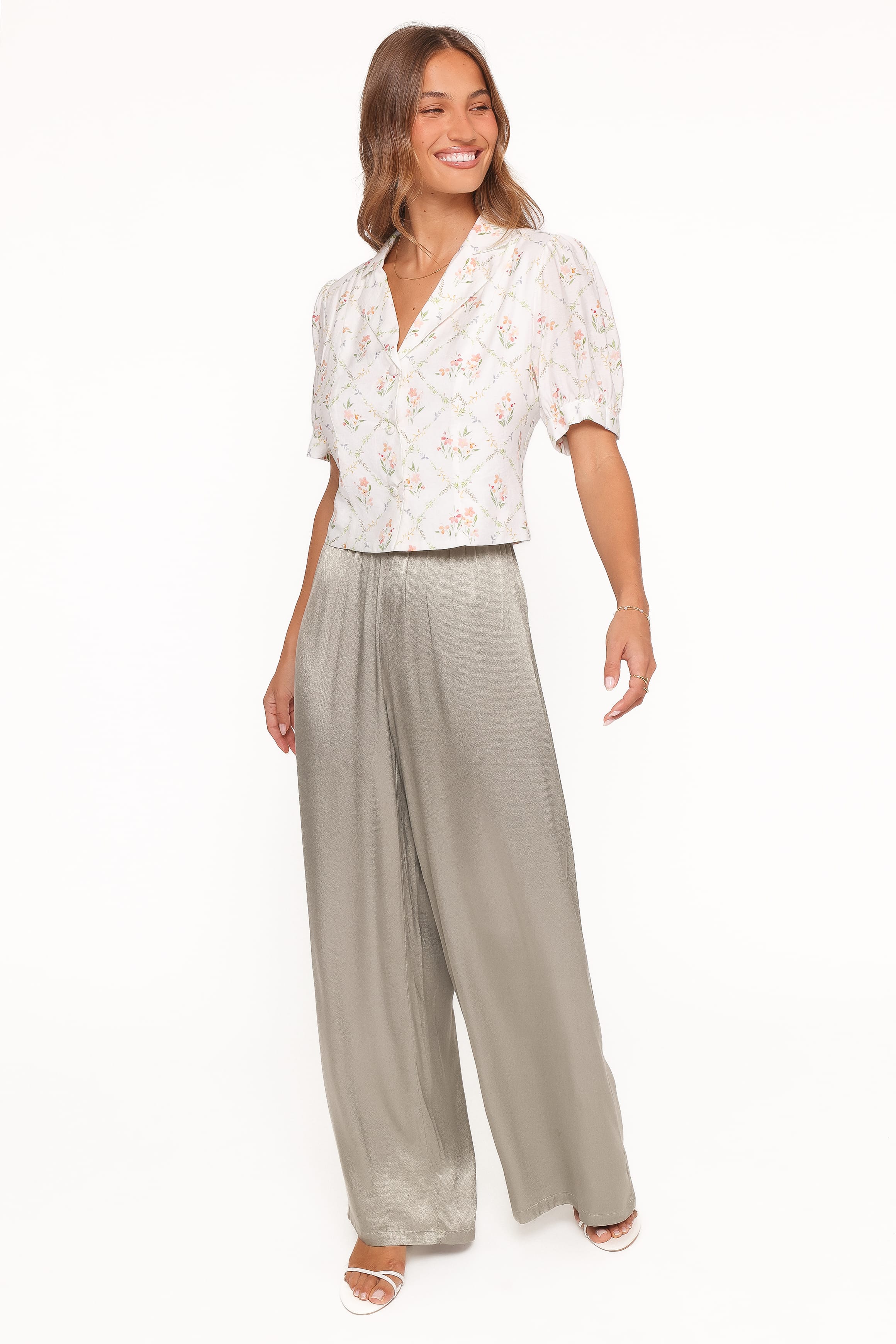 Petal and Pup USA TOPS Steele Button Front Top - White Vintage Floral