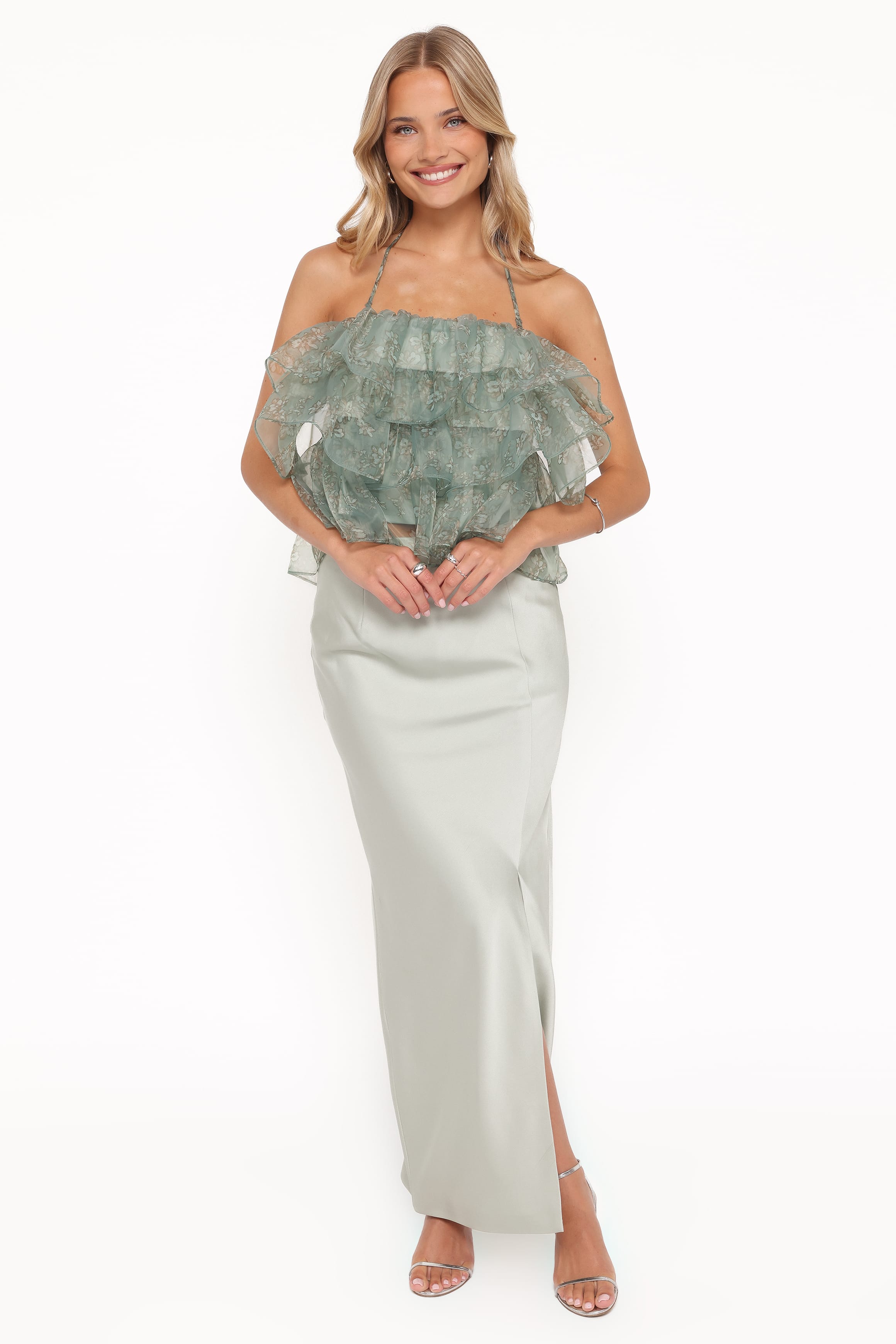 Petal and Pup USA TOPS Taelya Flounce Top - Mint Green Floral