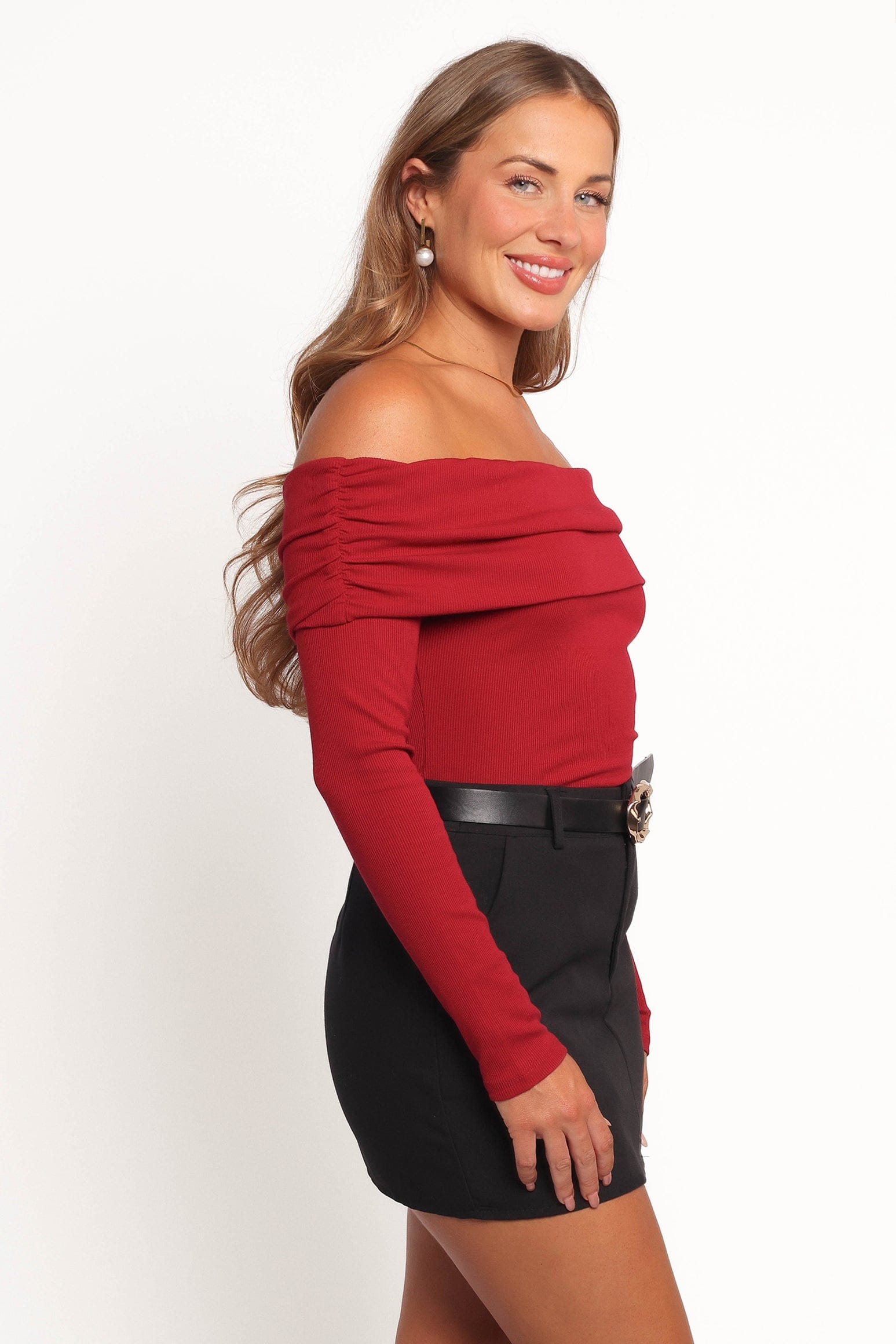 Petal and Pup USA TOPS Thomsie Off Shoulder Knit Top - Berry