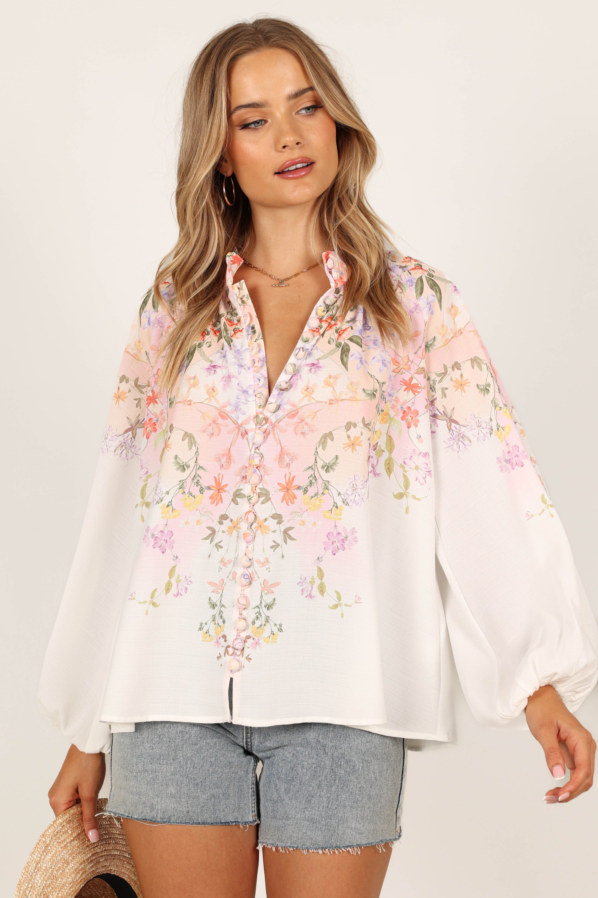 Petal and Pup USA TOPS Tiarna Shirt - White Floral