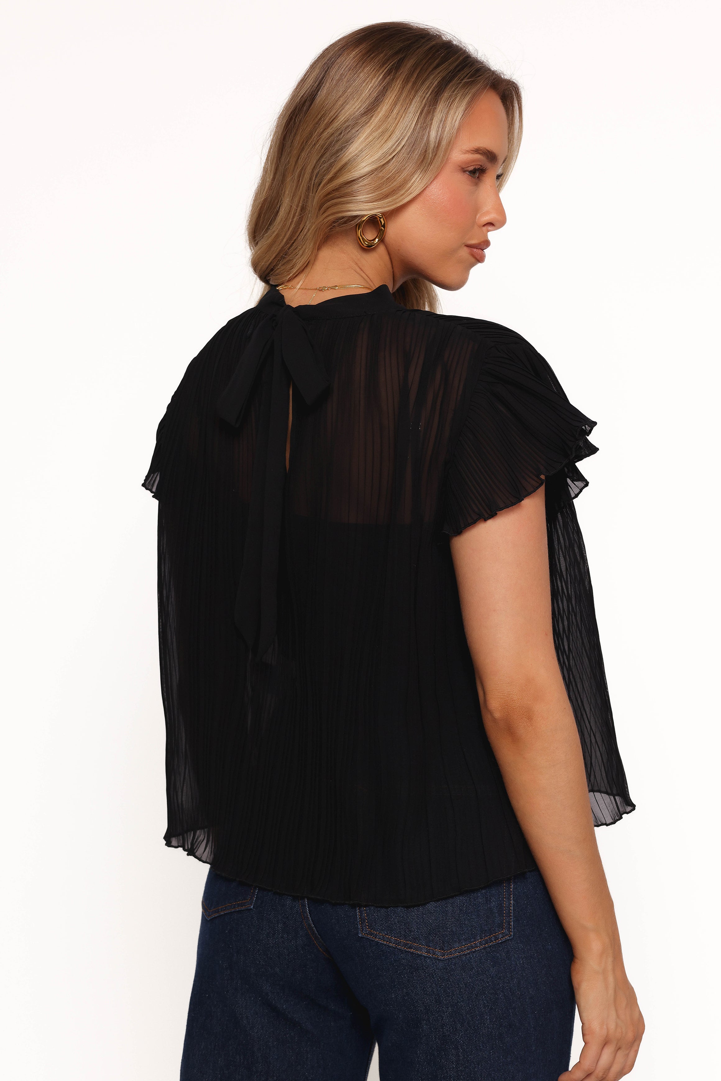 Petal and Pup USA TOPS Topia Pleated Flutter Sleeve Top - Black
