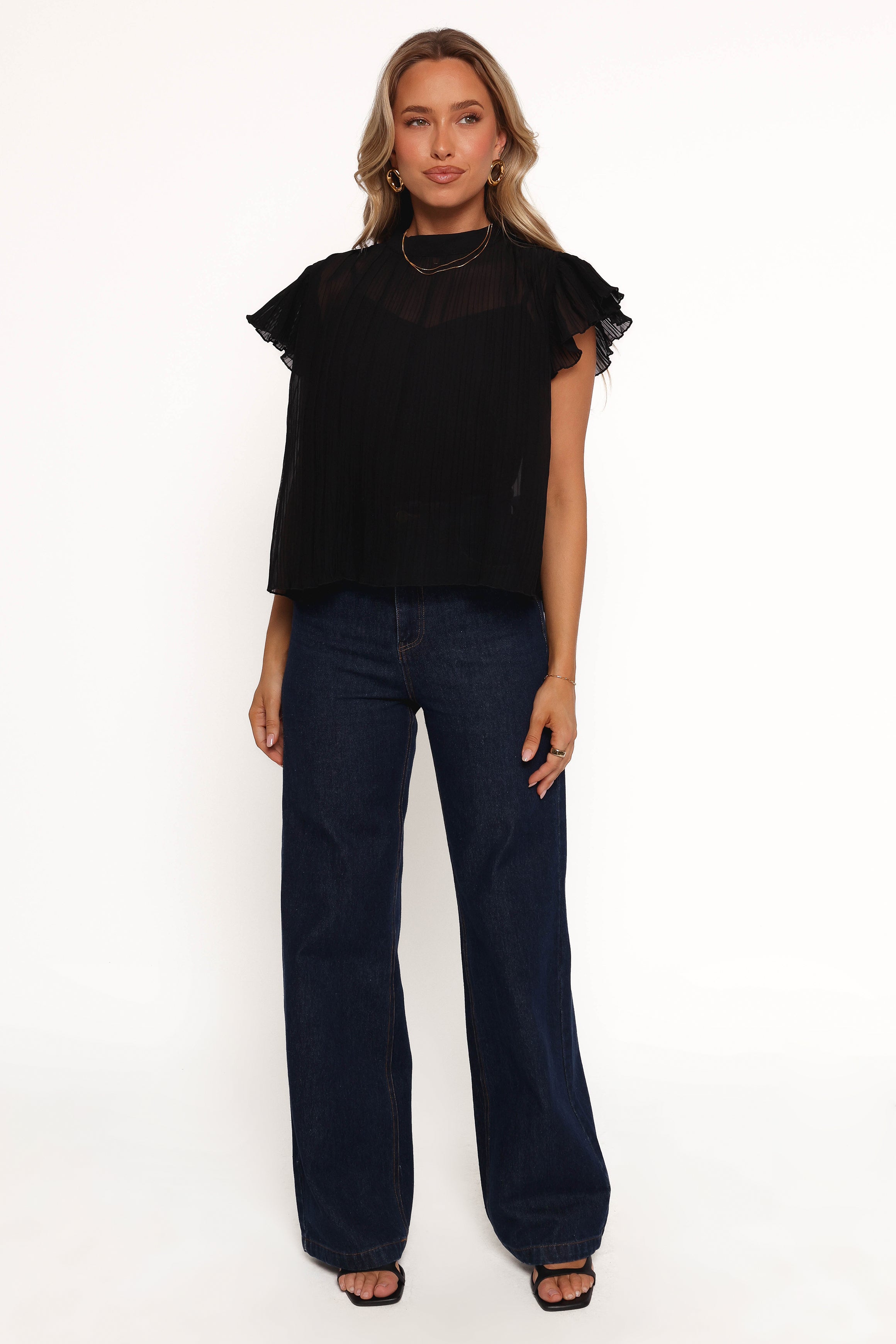 Petal and Pup USA TOPS Topia Pleated Flutter Sleeve Top - Black