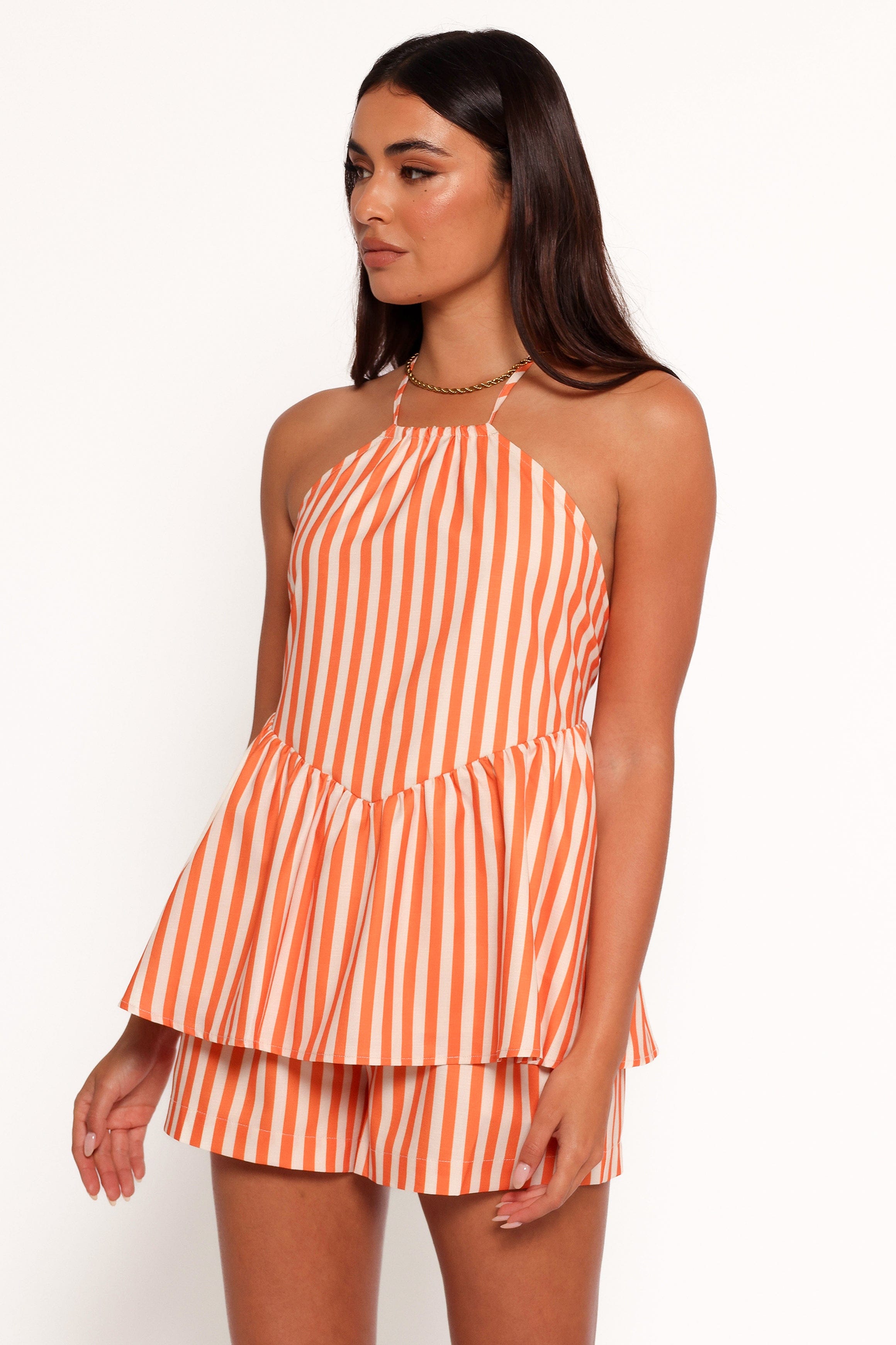 Petal and Pup USA TOPS Valencia Halterneck Top - Orange Beige Stripe (Hold for Rack)
