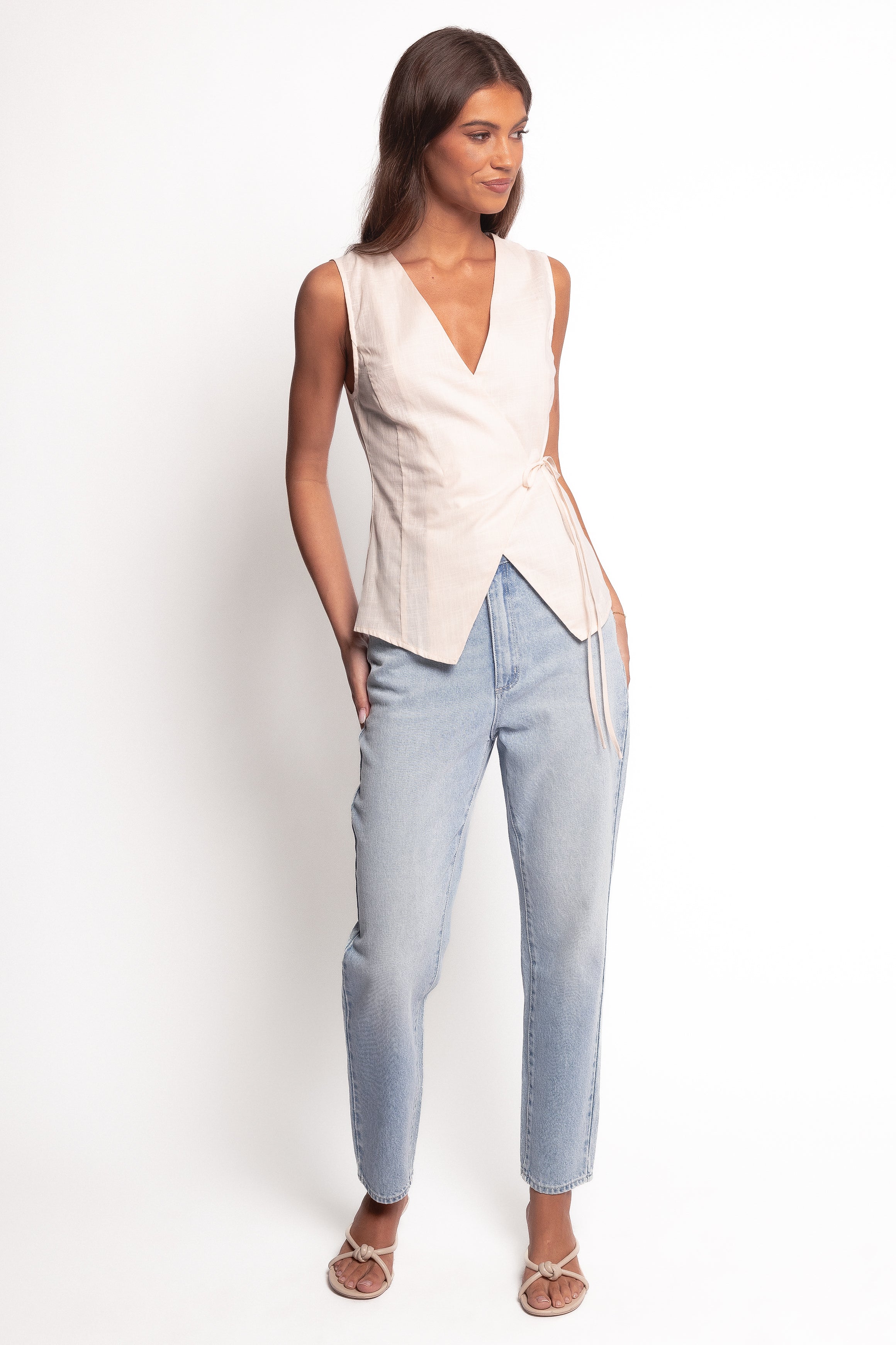 Petal and Pup USA TOPS Vanni Wrap Front Linen Top - Cream (Hold for Rack)