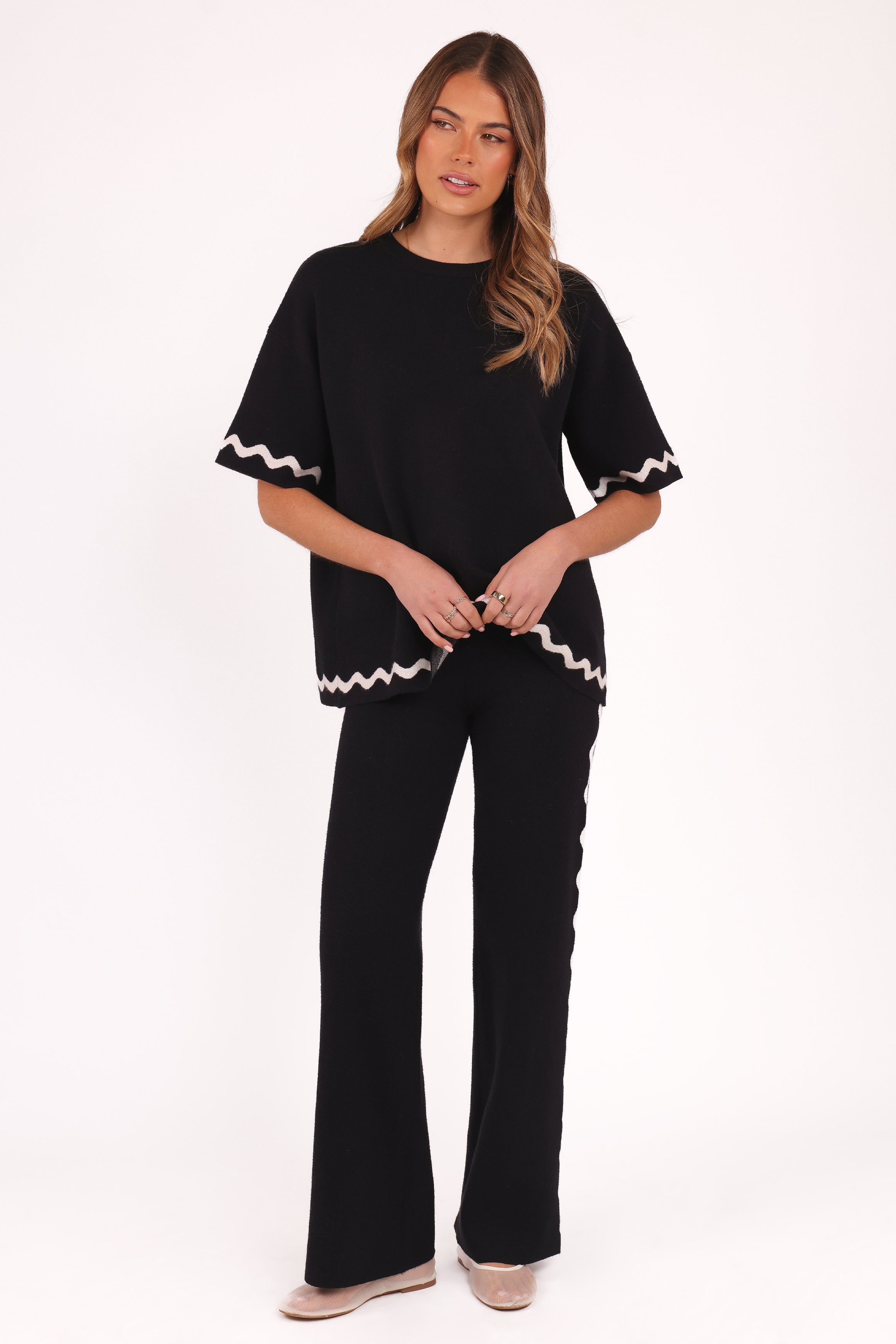 Petal and Pup USA TOPS Vespa Knitted Tee - Black White