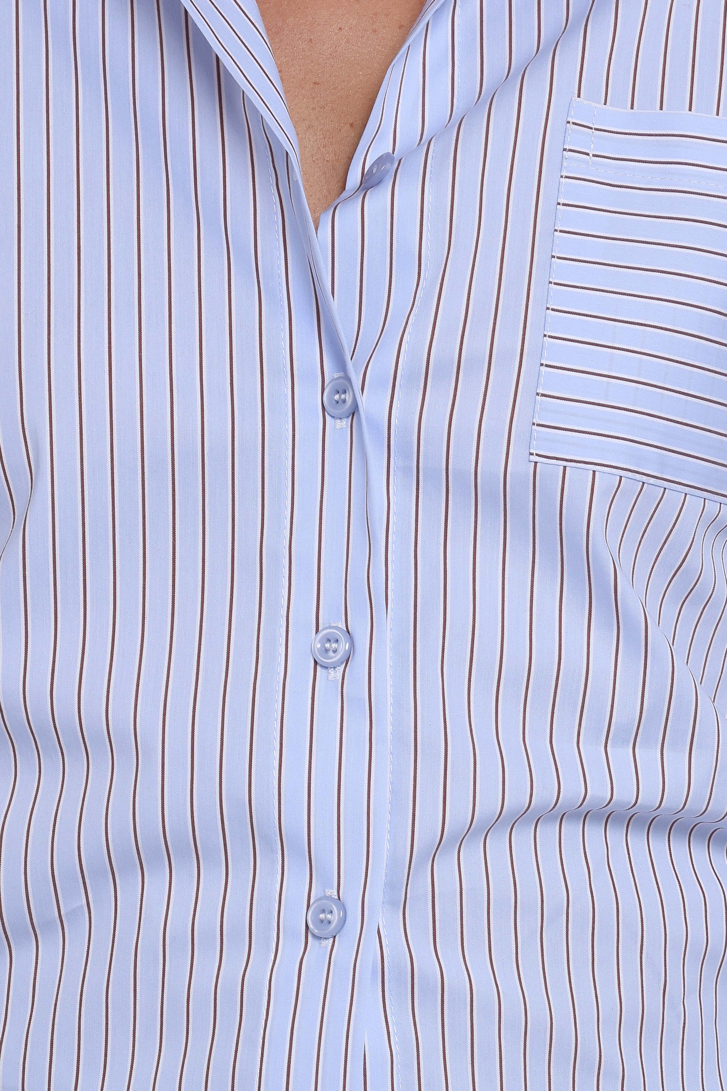 Petal and Pup USA TOPS Vienne Tie Back Button Up Shirt - Blue/Brown Stripe
