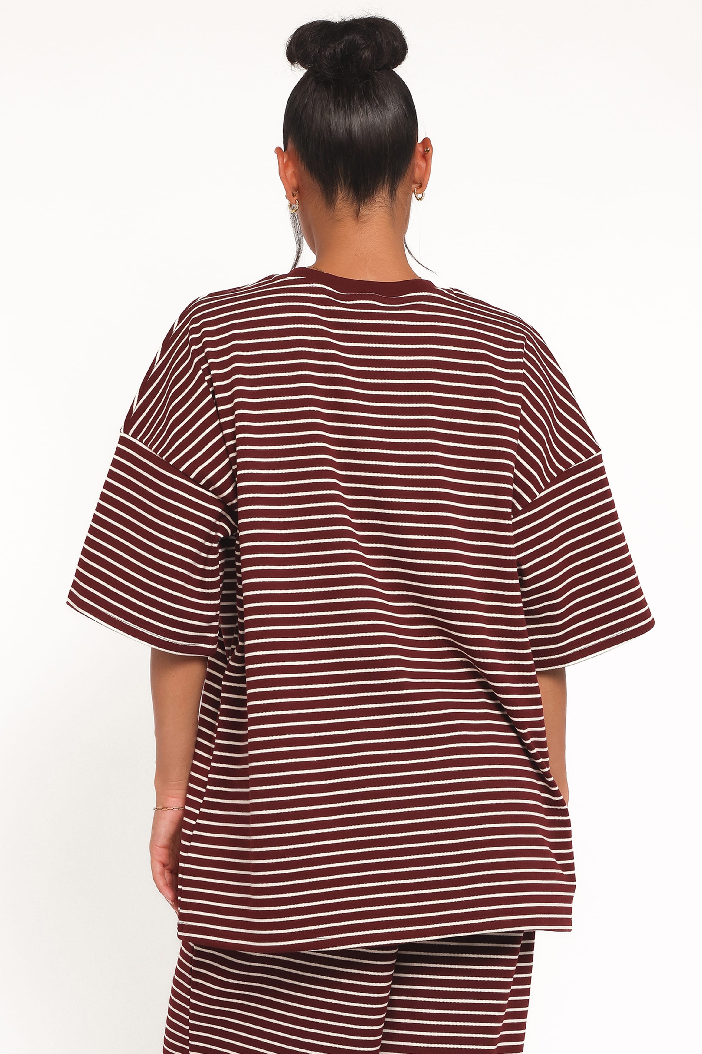 Petal and Pup USA TOPS Wilda Oversized Tee - Burgundy Cream Stripe