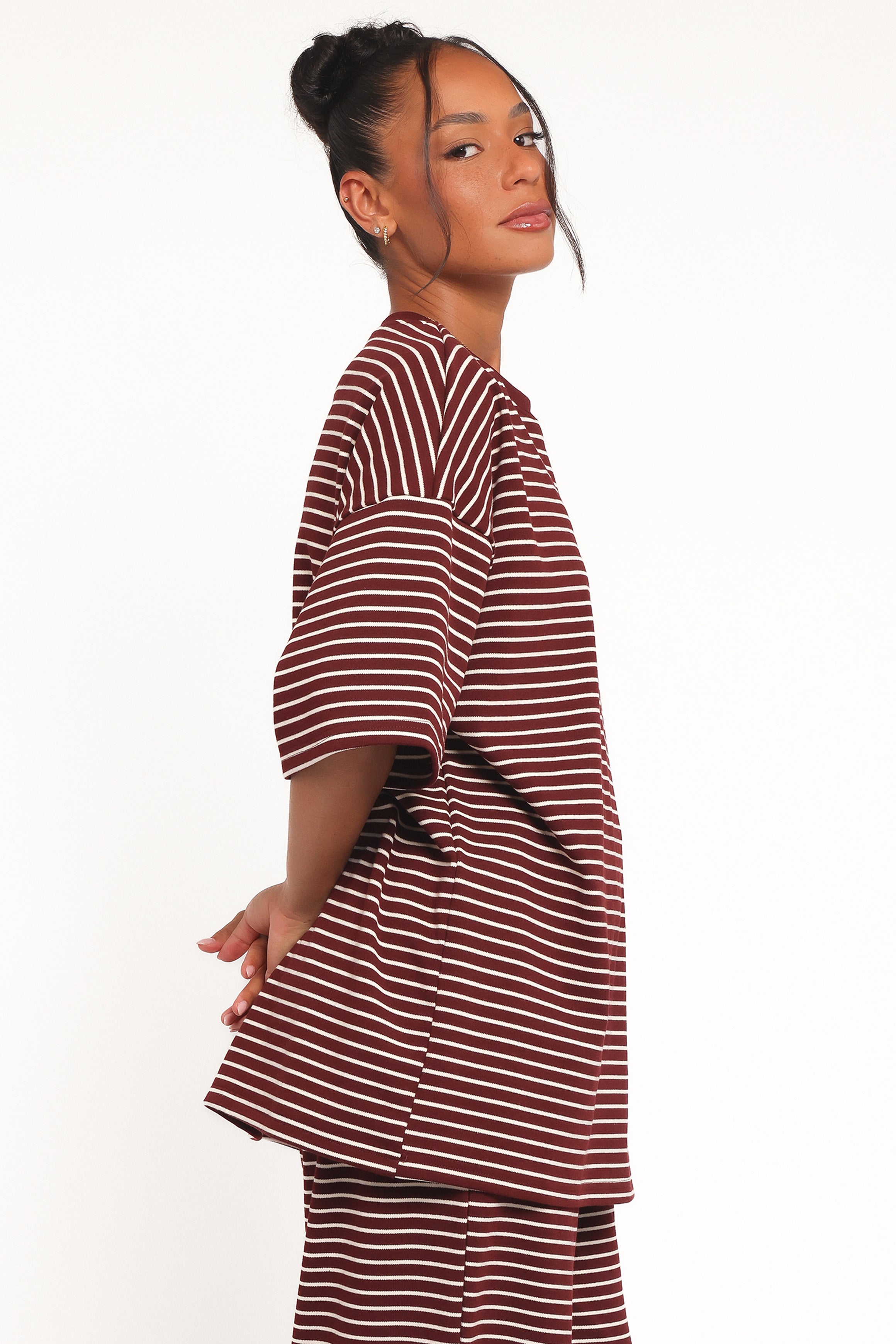 Petal and Pup USA TOPS Wilda Oversized Tee - Burgundy Cream Stripe