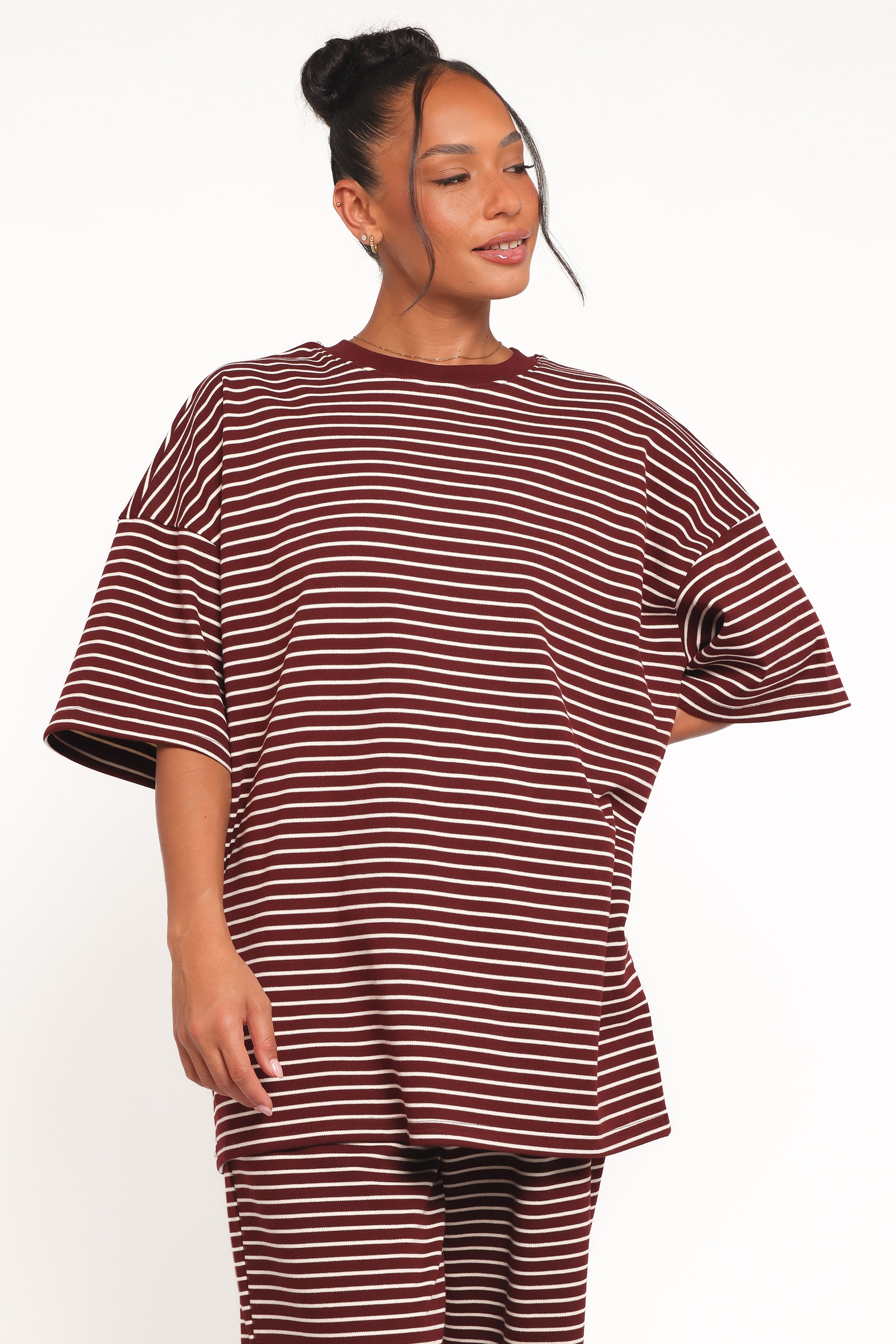 Petal and Pup USA TOPS Wilda Oversized Tee - Burgundy Cream Stripe