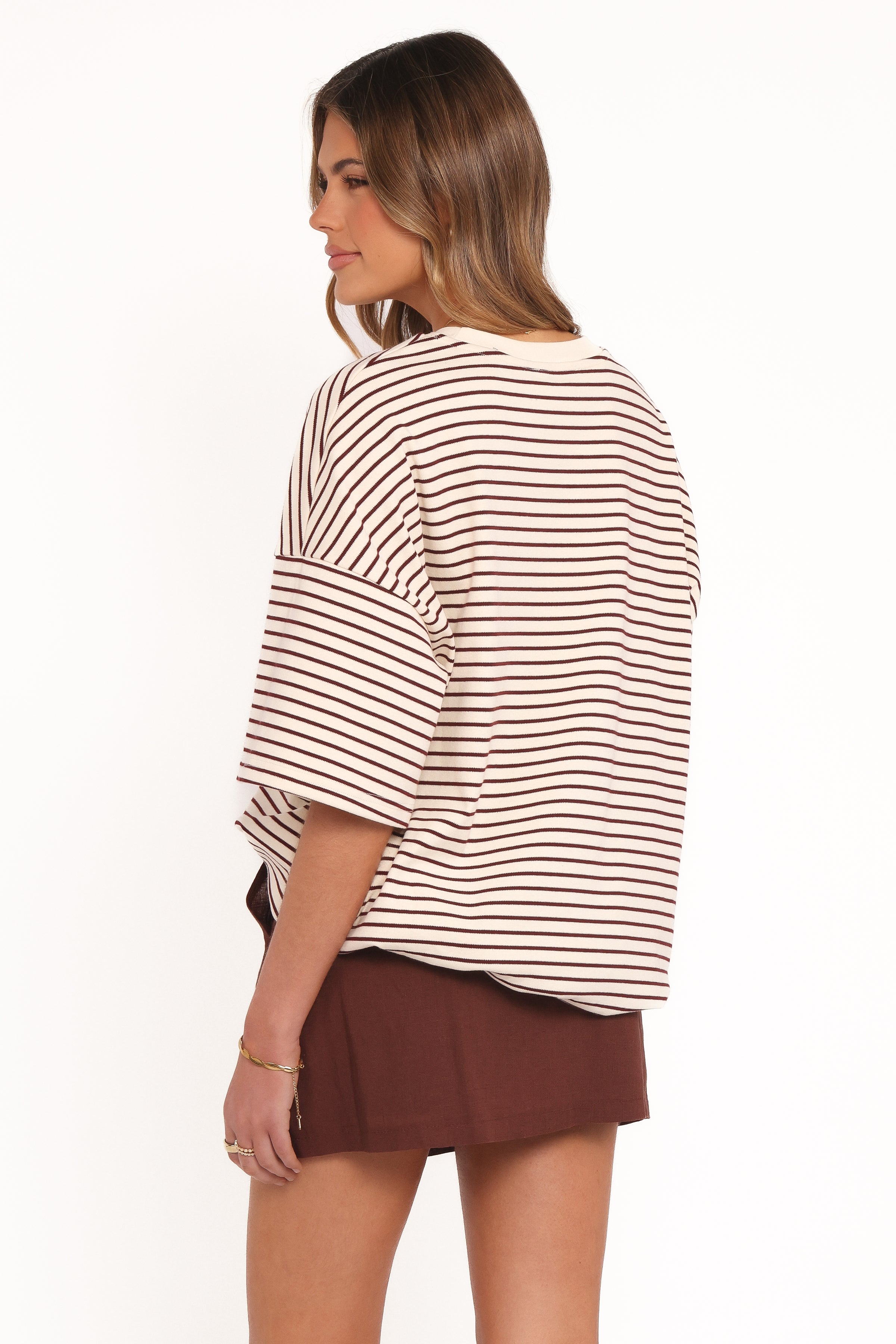 Petal and Pup USA TOPS Wilda Oversized Tee - Cream Tan Stripe
