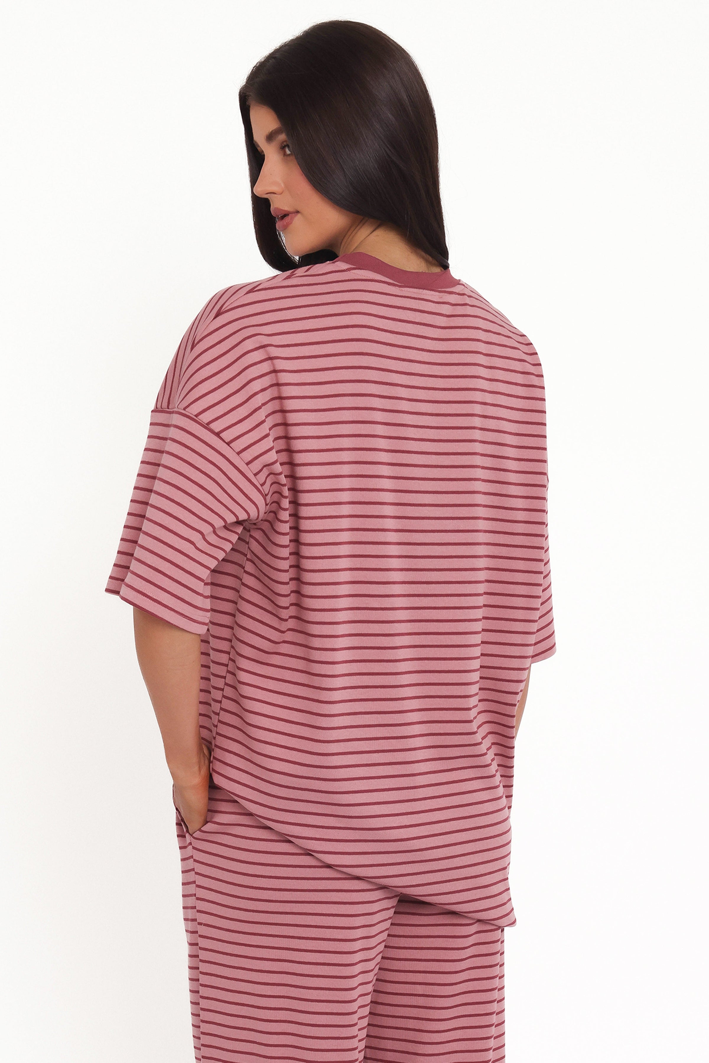 Petal and Pup USA TOPS Wilda Oversized Tee - Pink Red Stripe