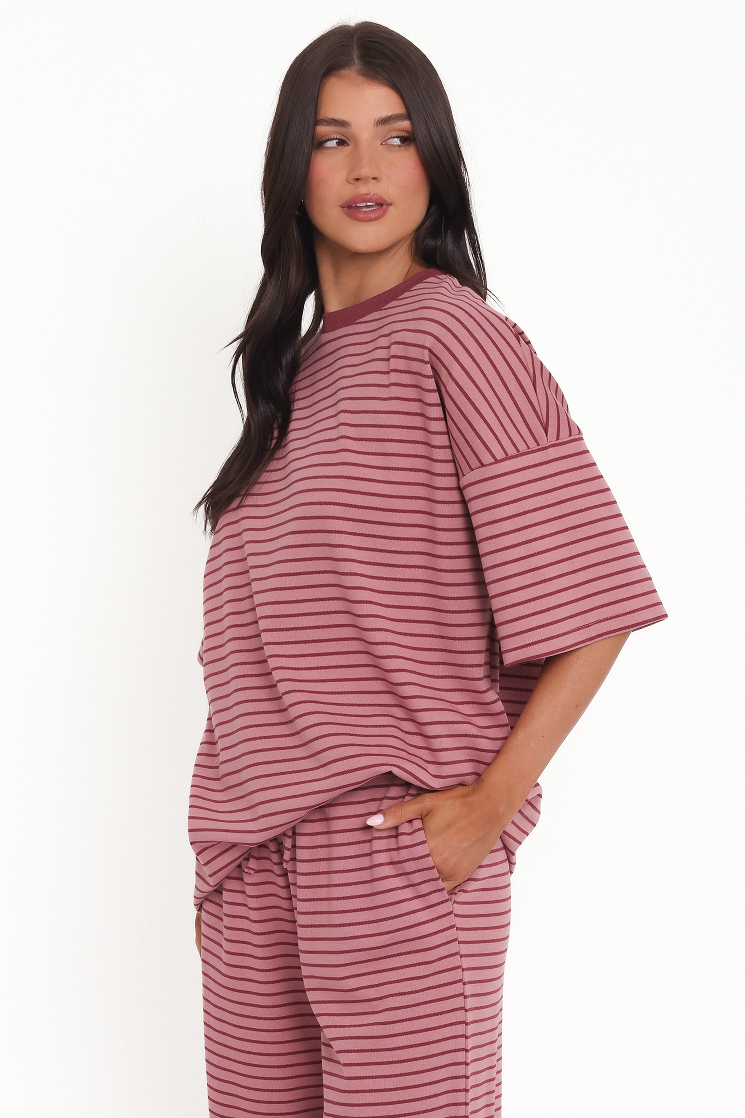 Petal and Pup USA TOPS Wilda Oversized Tee - Pink Red Stripe