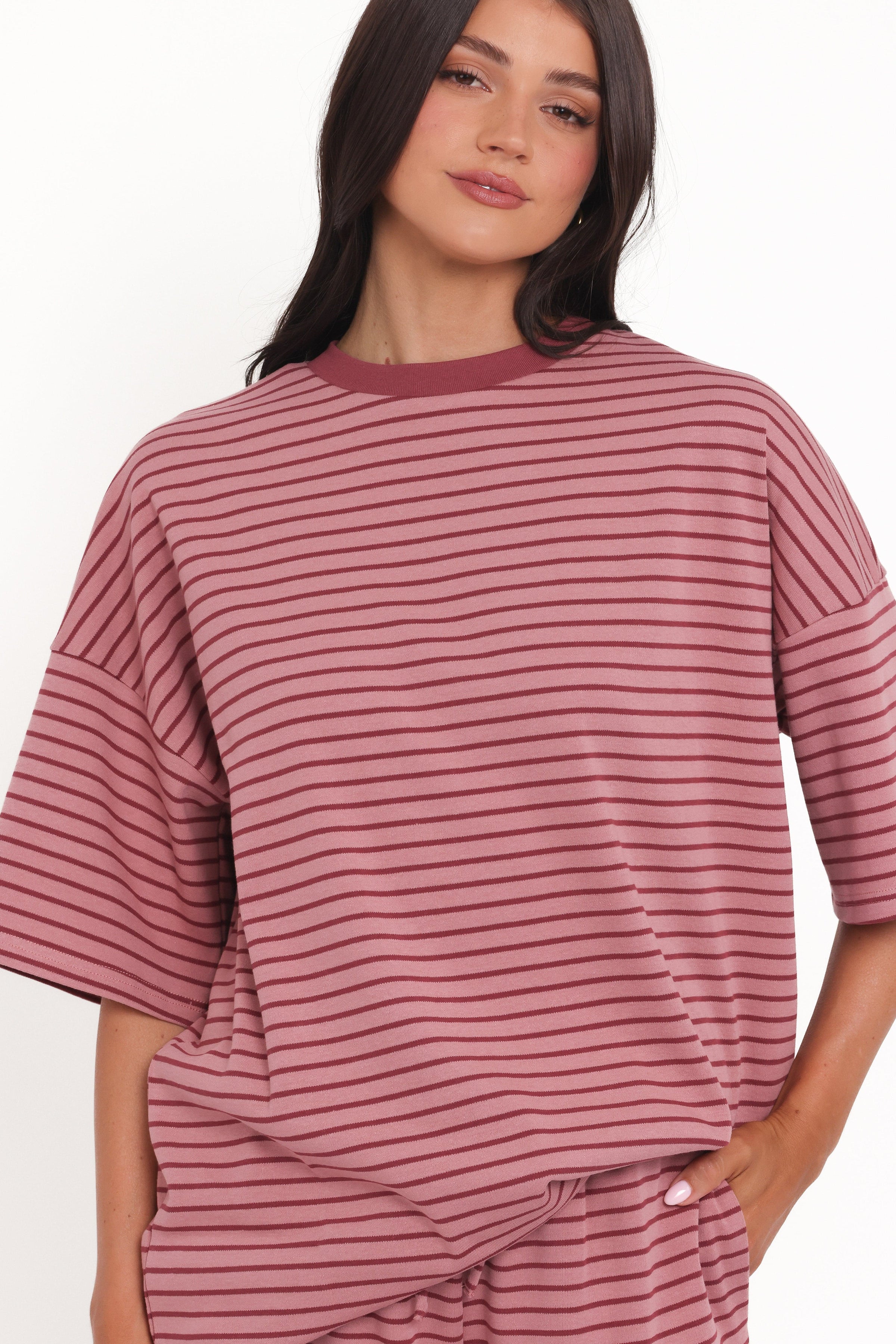 Petal and Pup USA TOPS Wilda Oversized Tee - Pink Red Stripe