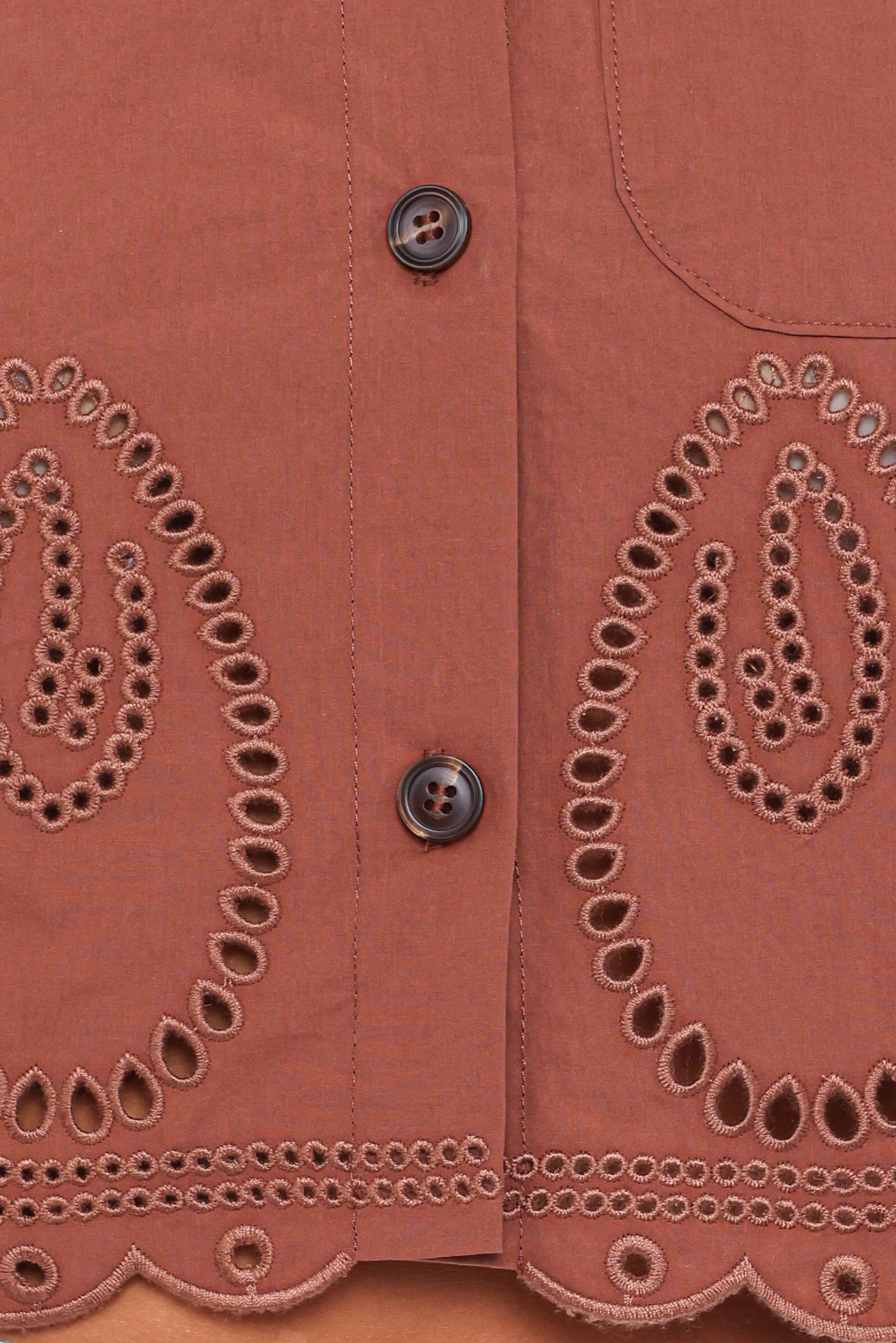 Petal and Pup USA TOPS Williams Cropped Eyelet Button Up Shirt - Brown