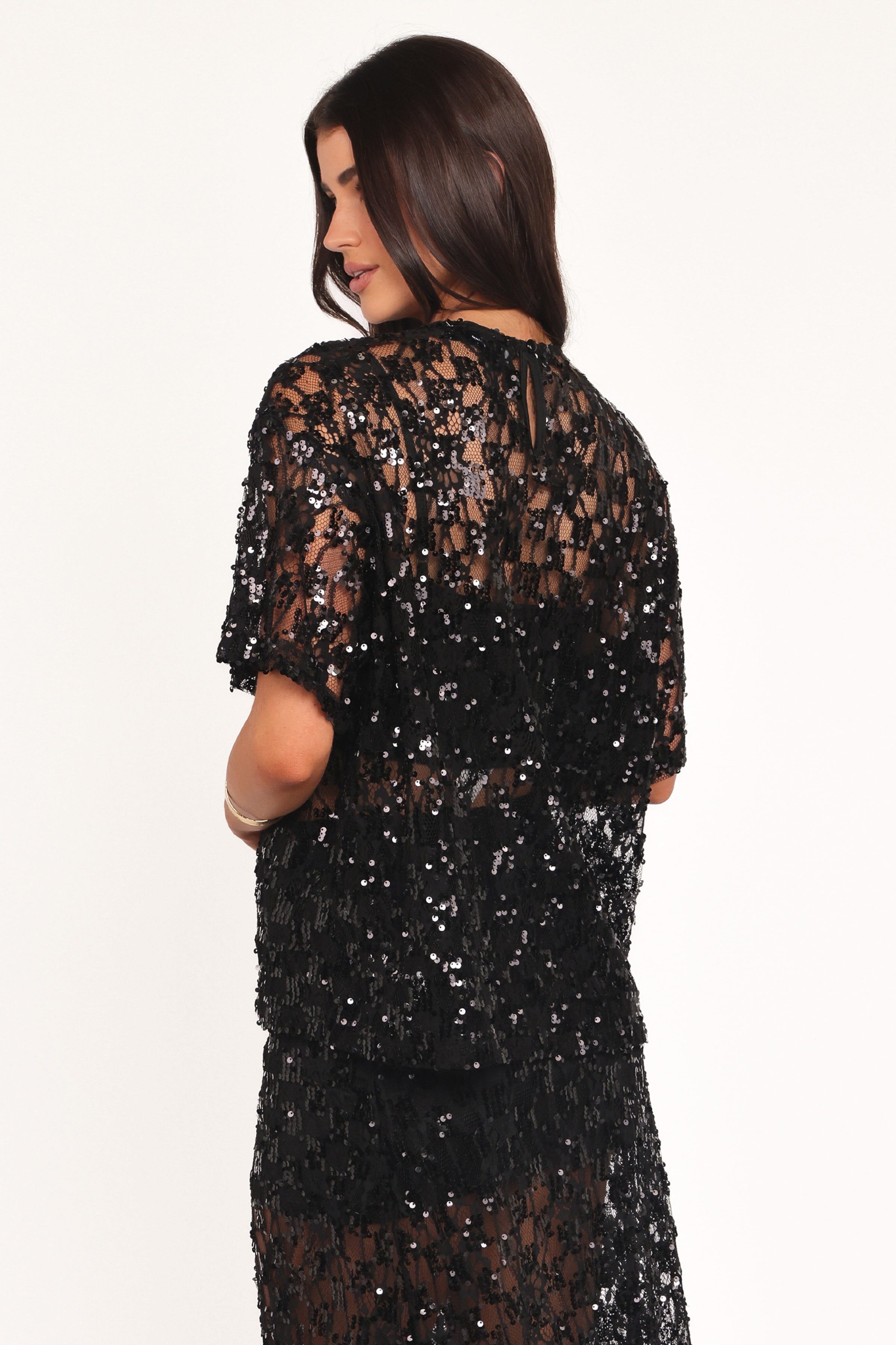 Petal and Pup USA TOPS Yonder Sheer Lace Tee Top - Black