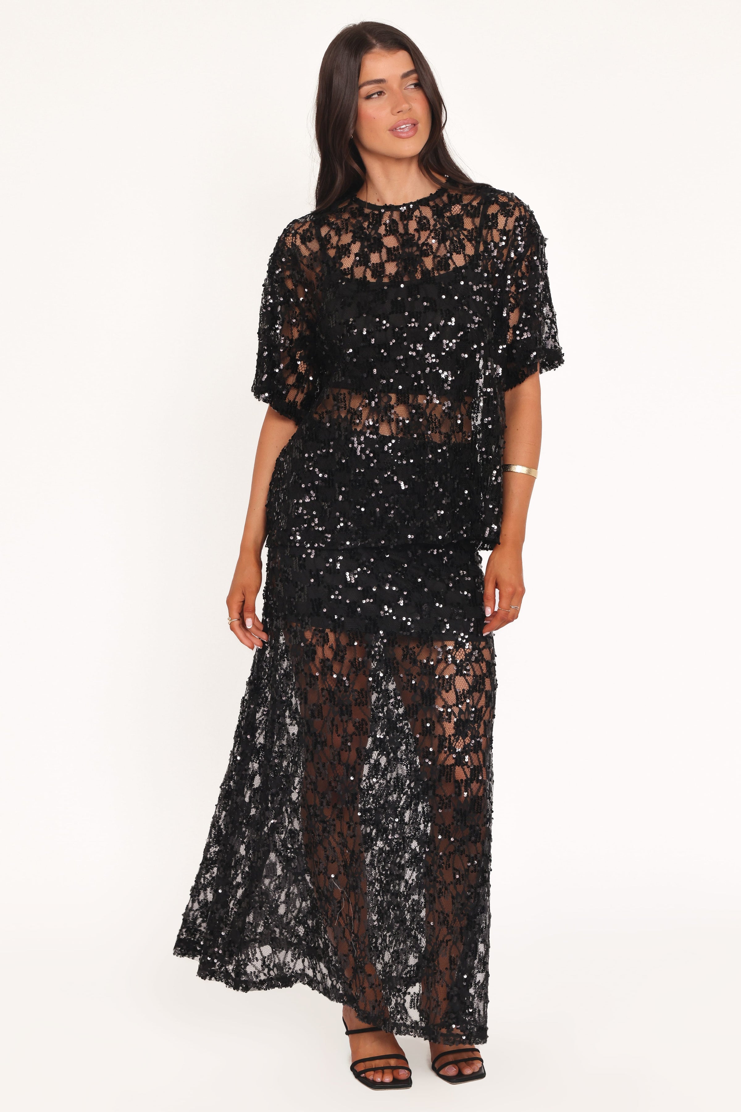 Petal and Pup USA TOPS Yonder Sheer Lace Tee Top - Black