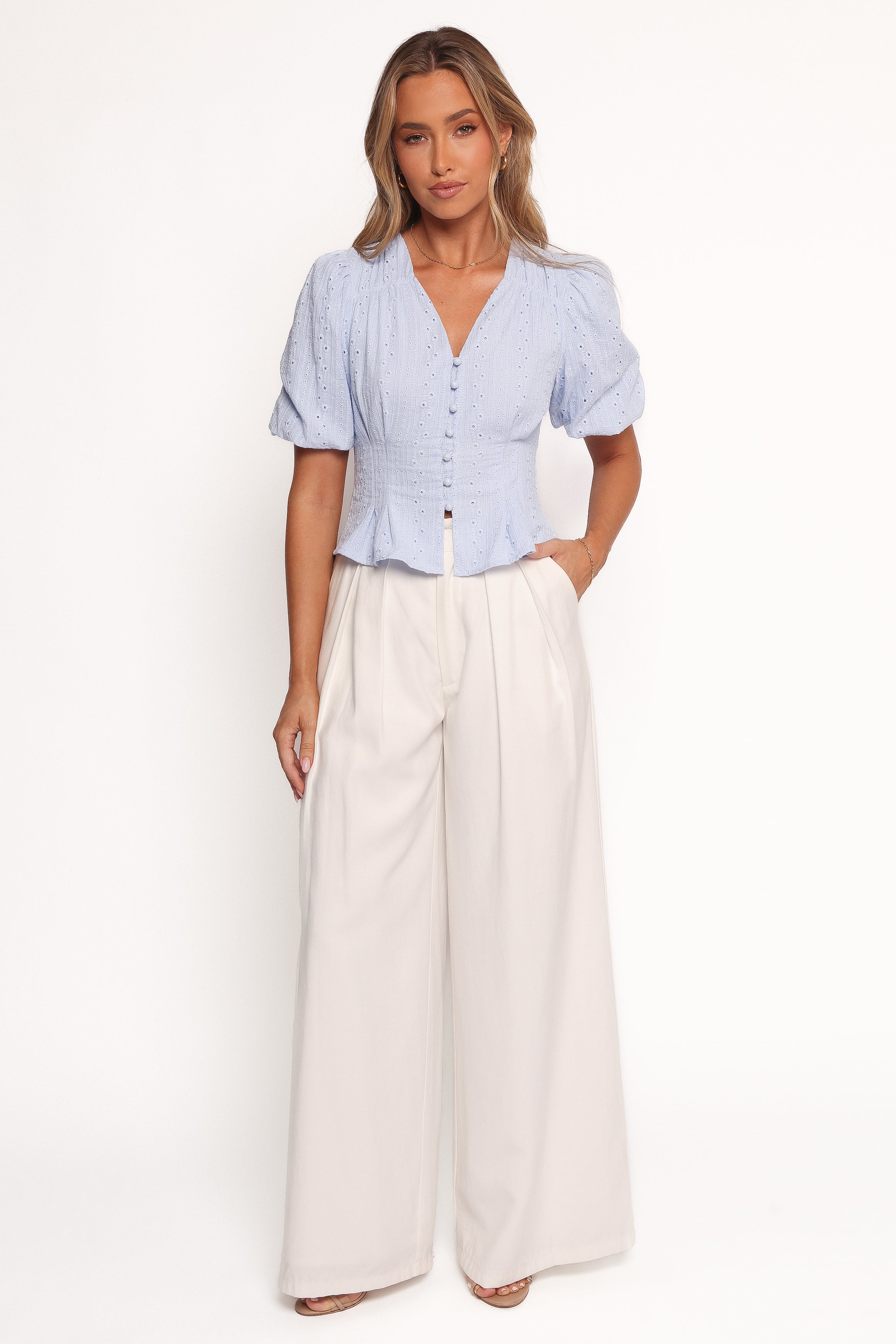 Petal and Pup USA TOPS Yuva Eyelet Top - Cornflower Blue