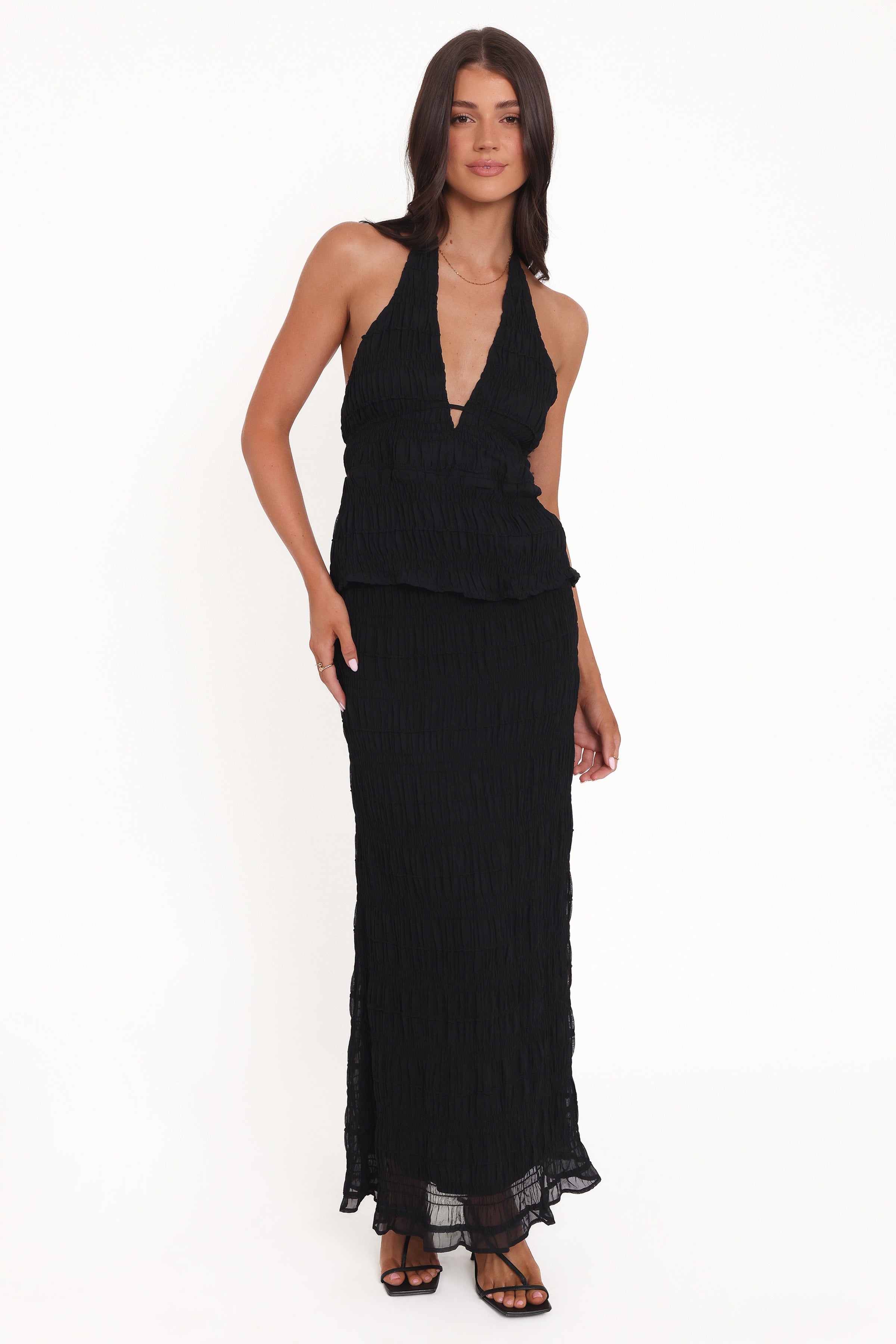 Petal and Pup USA TOPS Zafira Textured Halter Top - Black