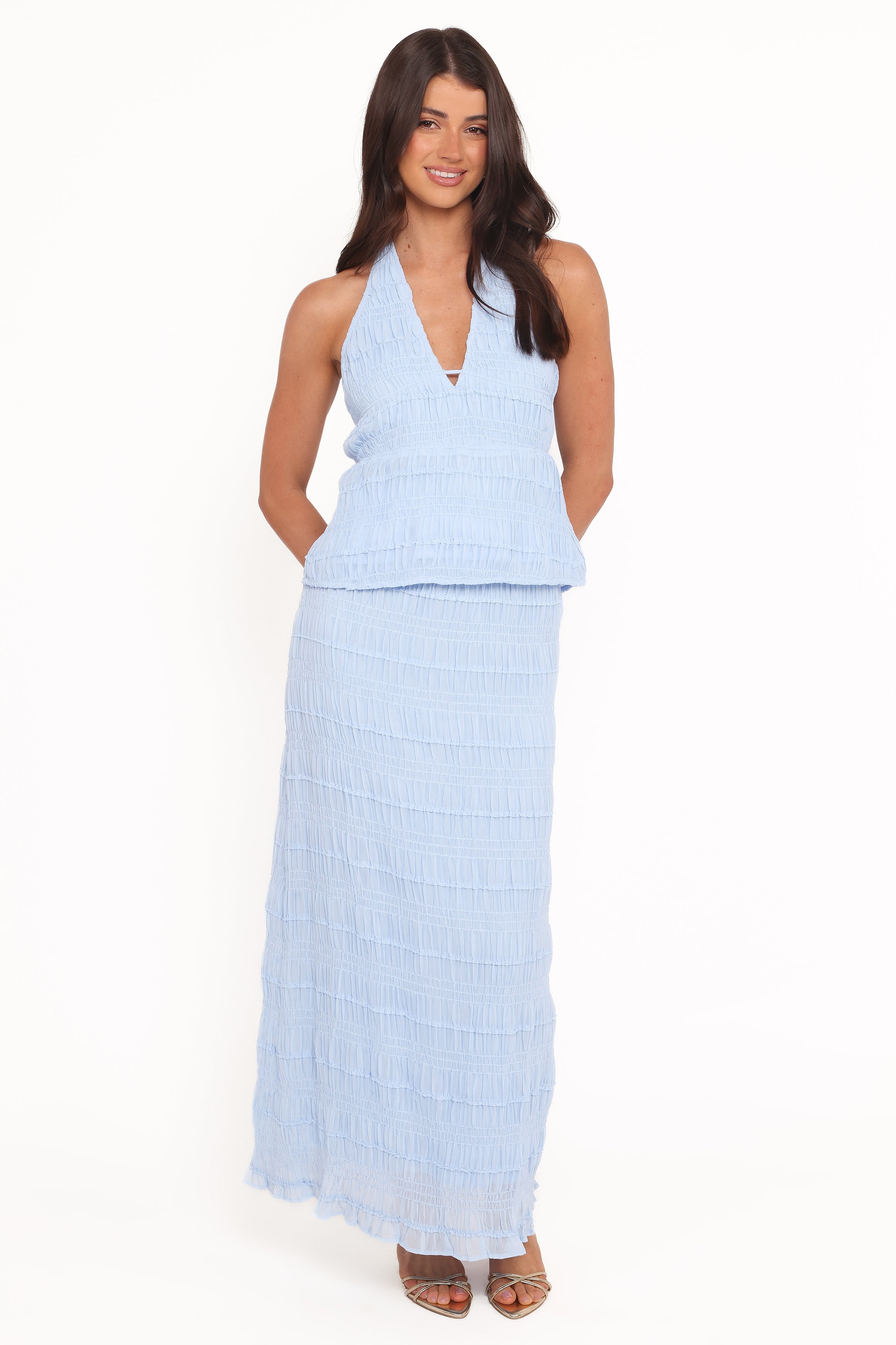 Petal and Pup USA TOPS Zafira Textured Halter Top - Blue