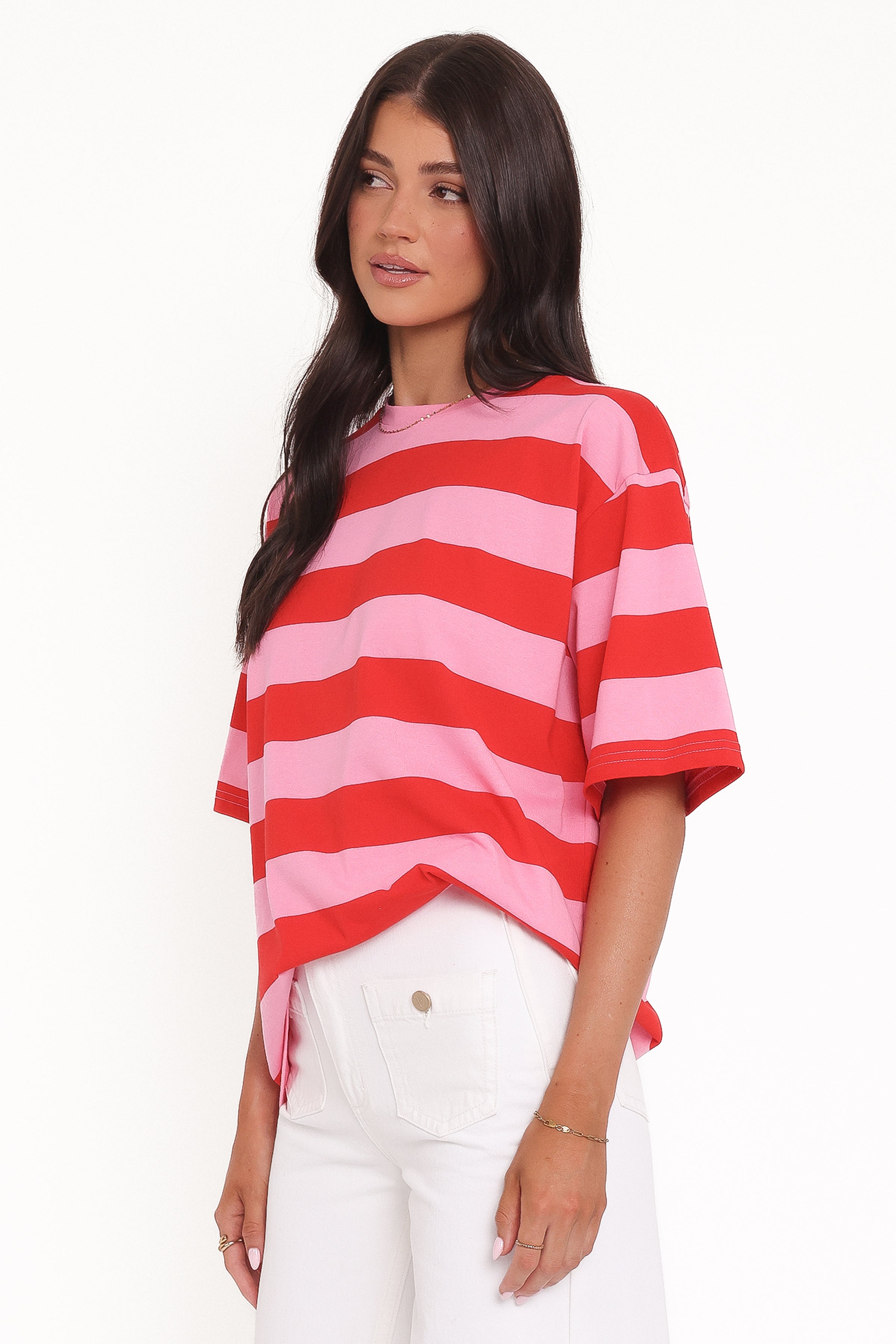 Petal and Pup USA TOPS Zestora Tee - Red Pink Stripe