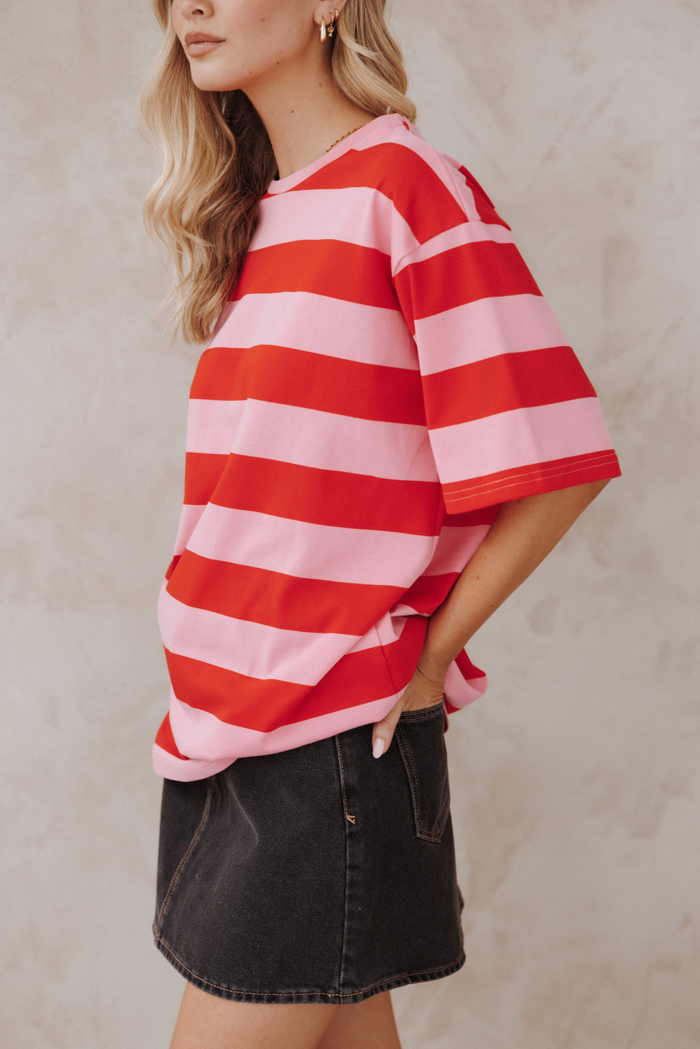 Petal and Pup USA TOPS Zestora Tee - Red Pink Stripe