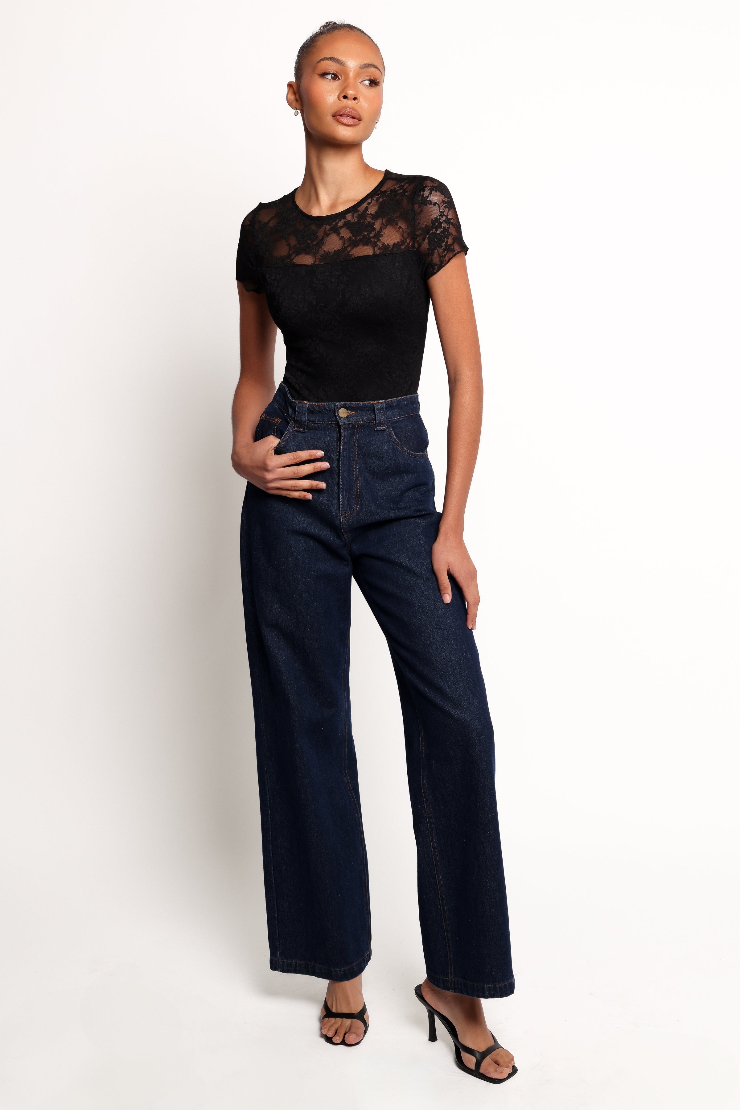 Petal and Pup USA TOPS Ziva Lace Overlay Bodysuit - Black