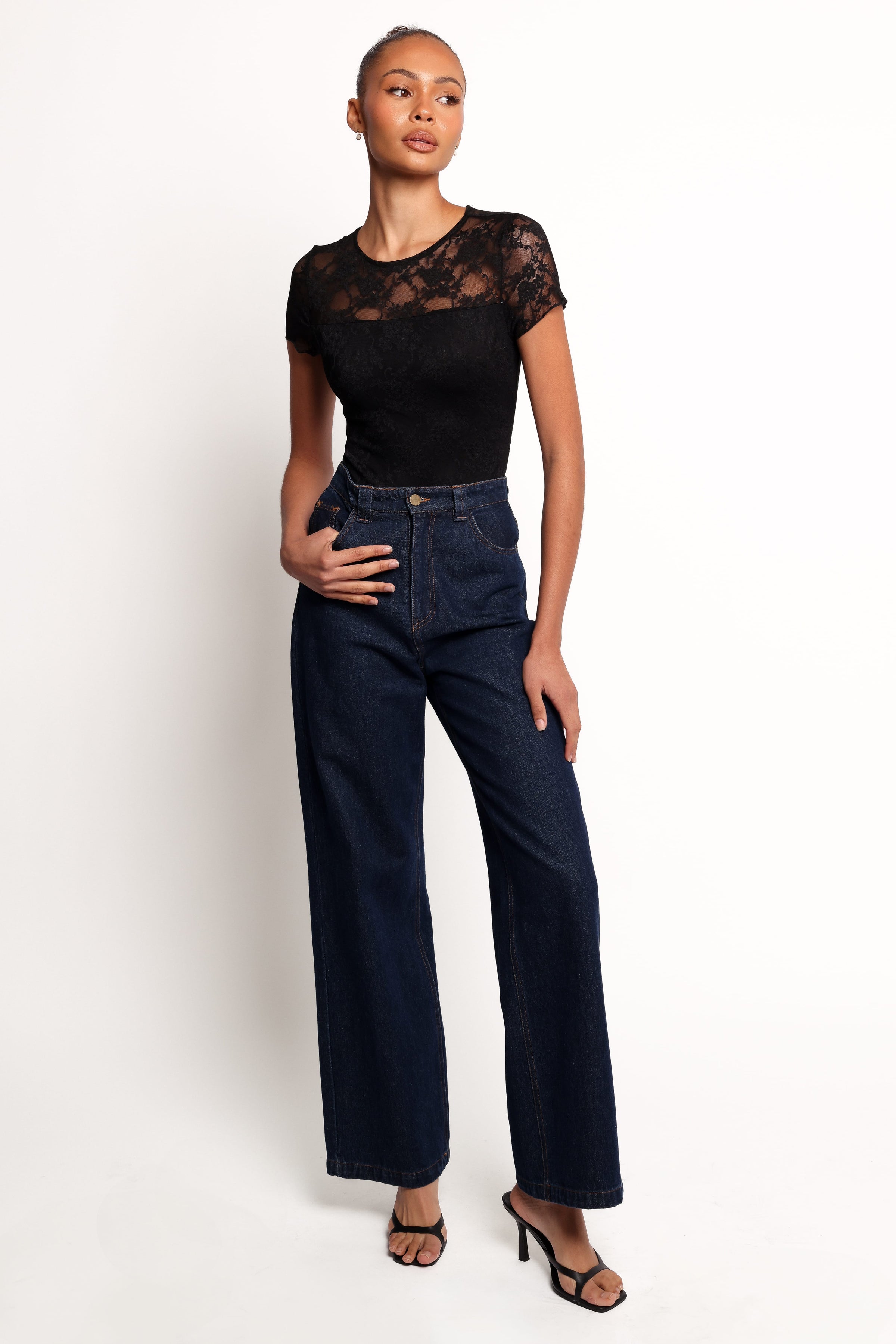 Petal and Pup USA TOPS Ziva Lace Overlay Bodysuit - Black