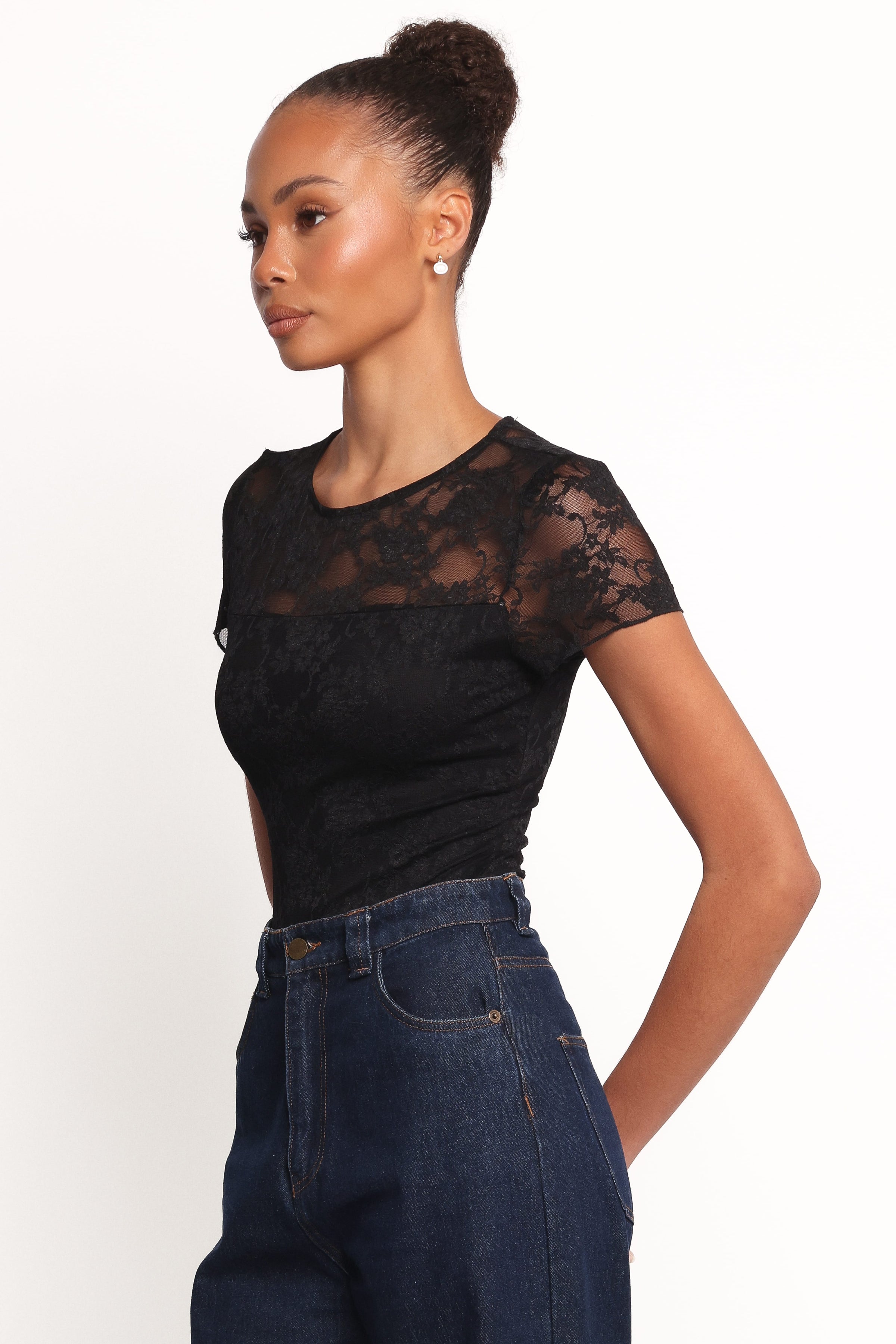 Petal and Pup USA TOPS Ziva Lace Overlay Bodysuit - Black