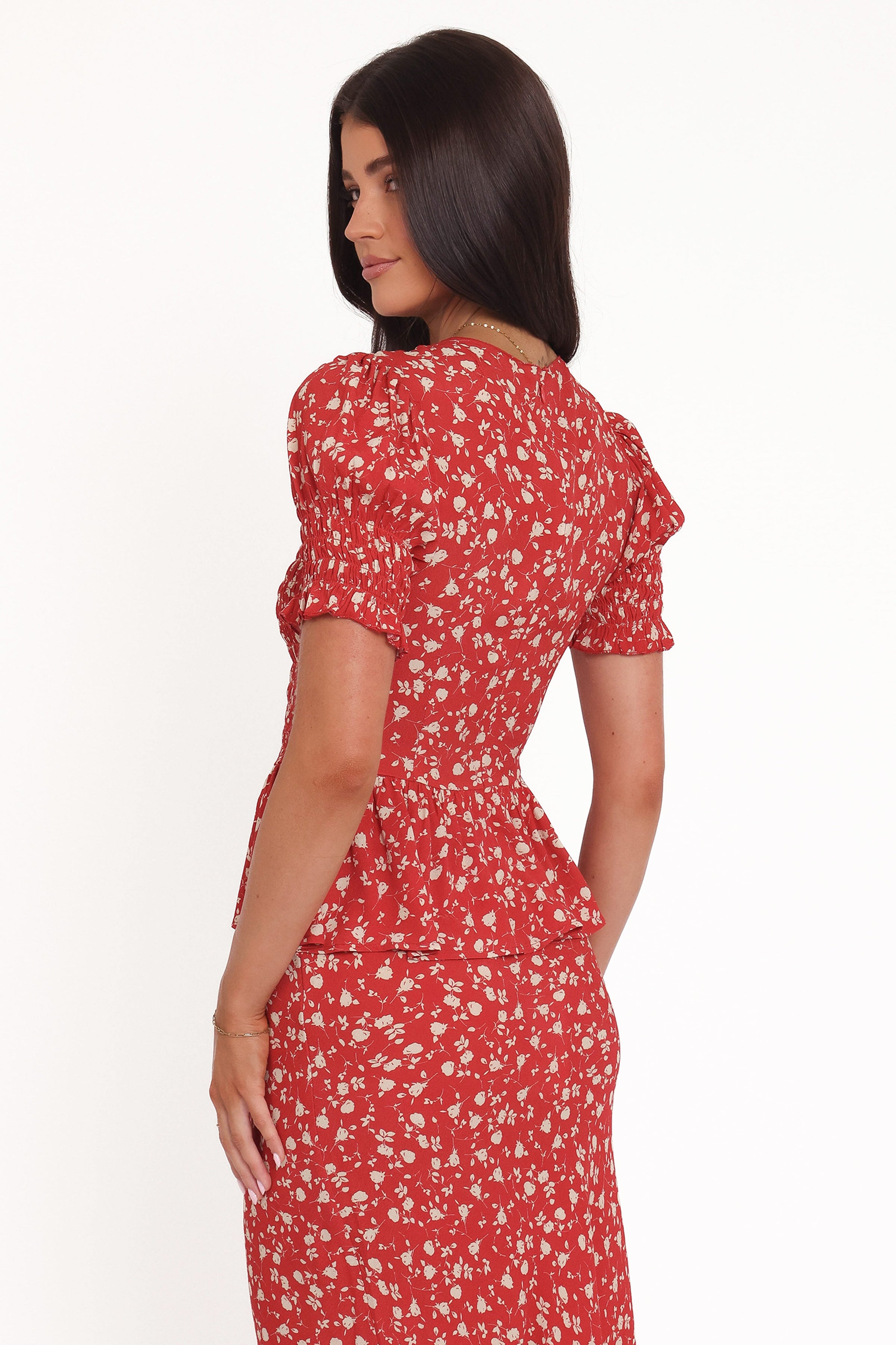 Petal and Pup USA TOPS Zoella Peplum Top - Red Floral
