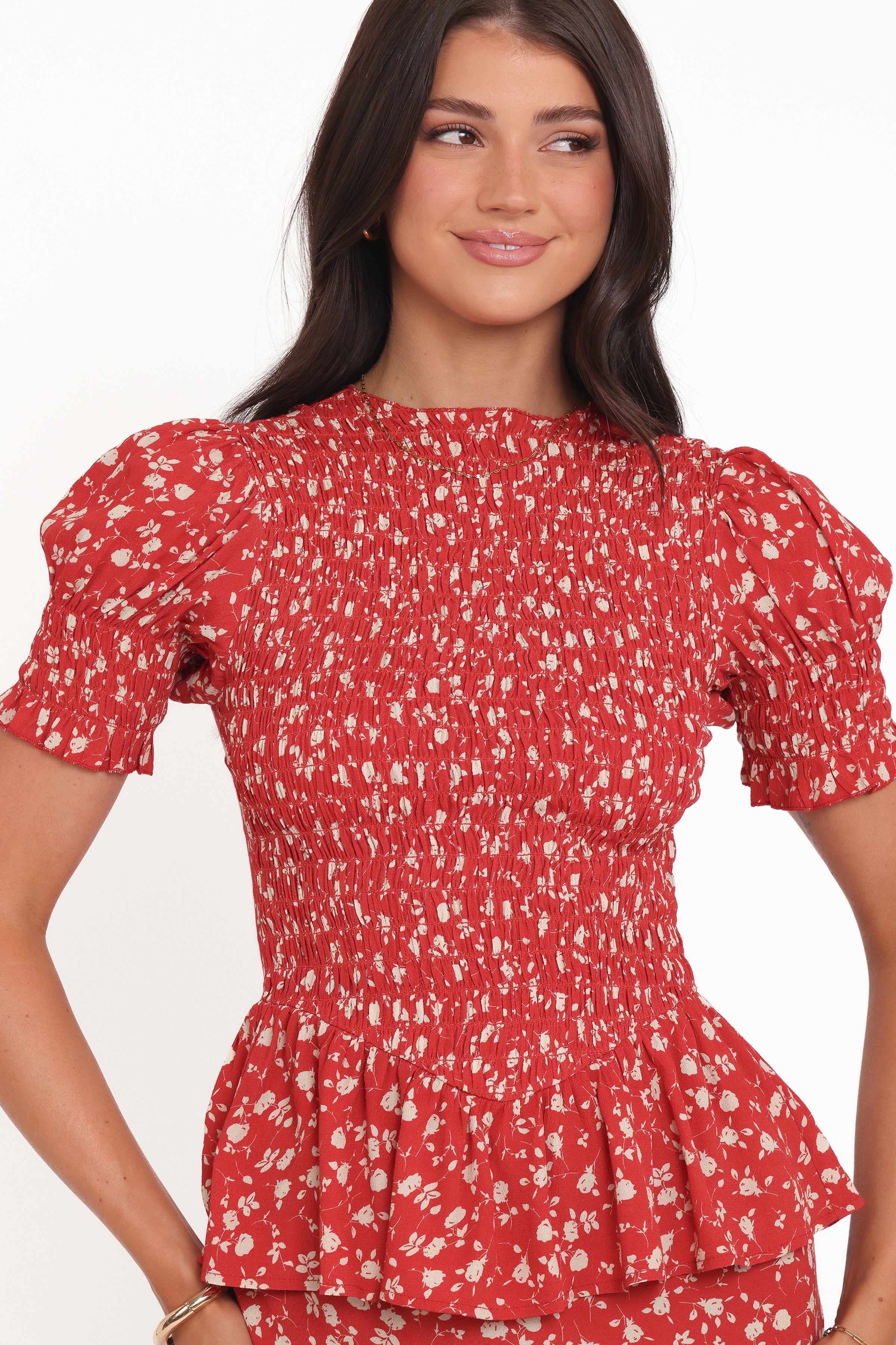 Petal and Pup USA TOPS Zoella Peplum Top - Red Floral