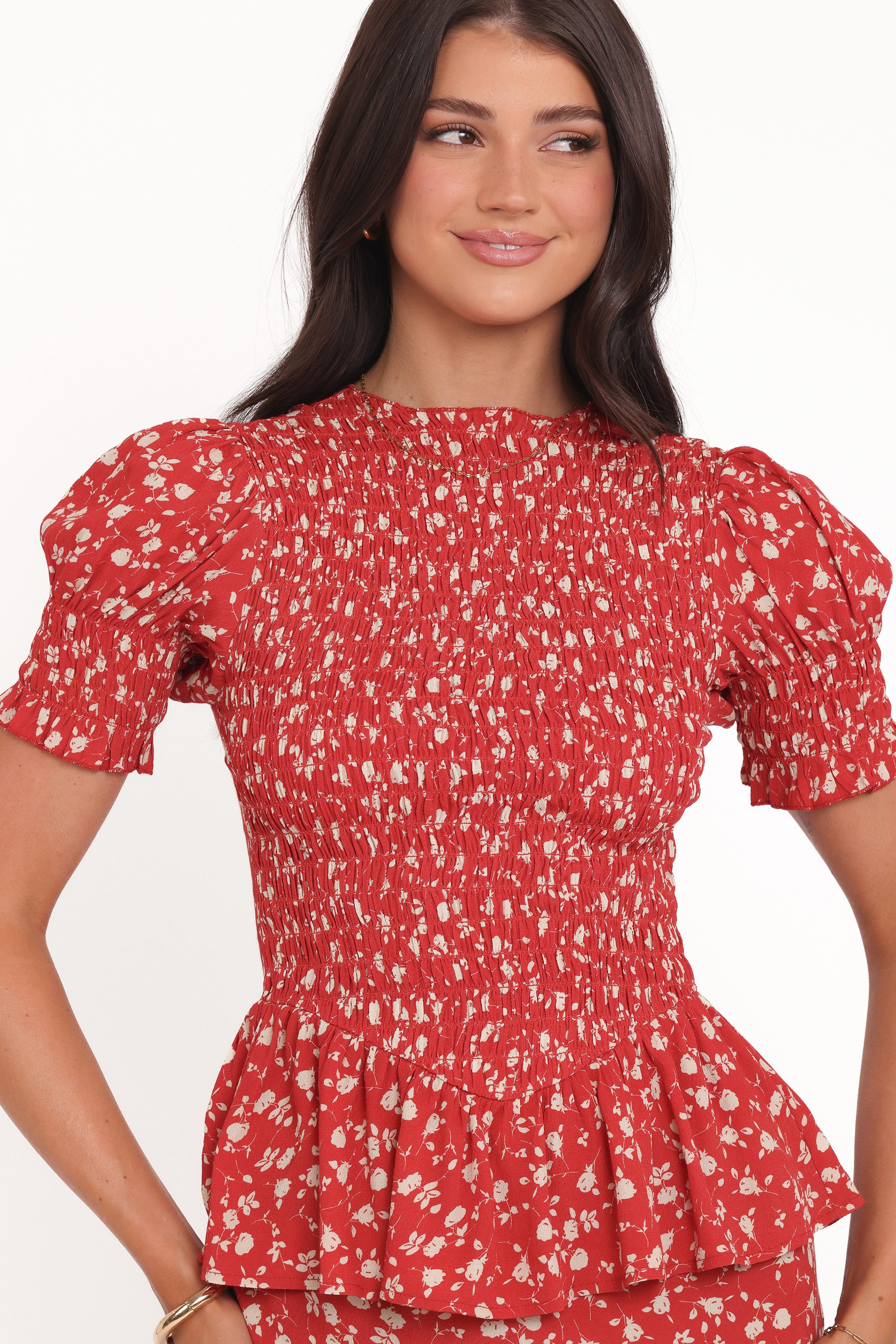 Petal and Pup USA TOPS Zoella Peplum Top - Red Floral