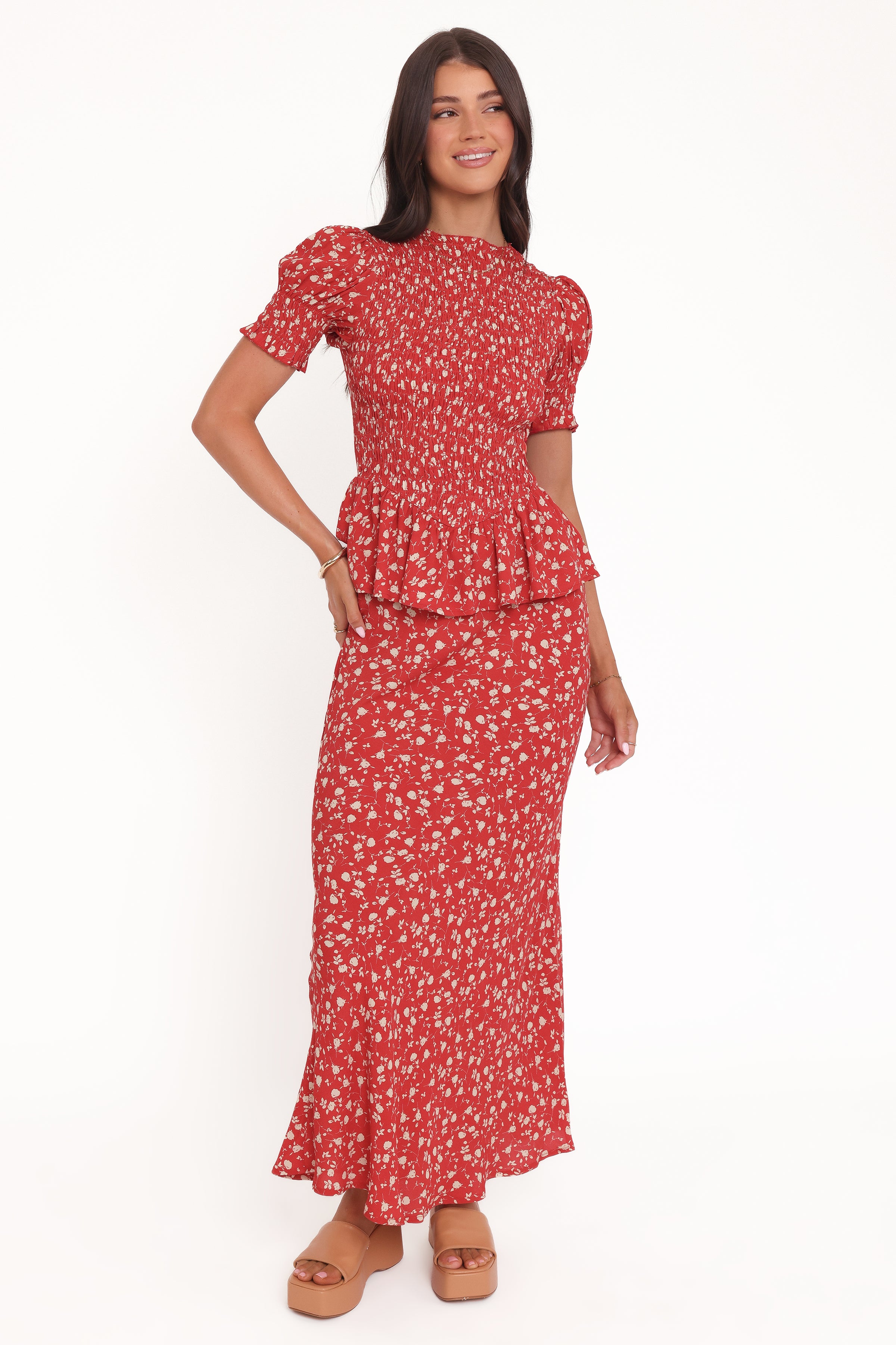 Petal and Pup USA TOPS Zoella Peplum Top - Red Floral