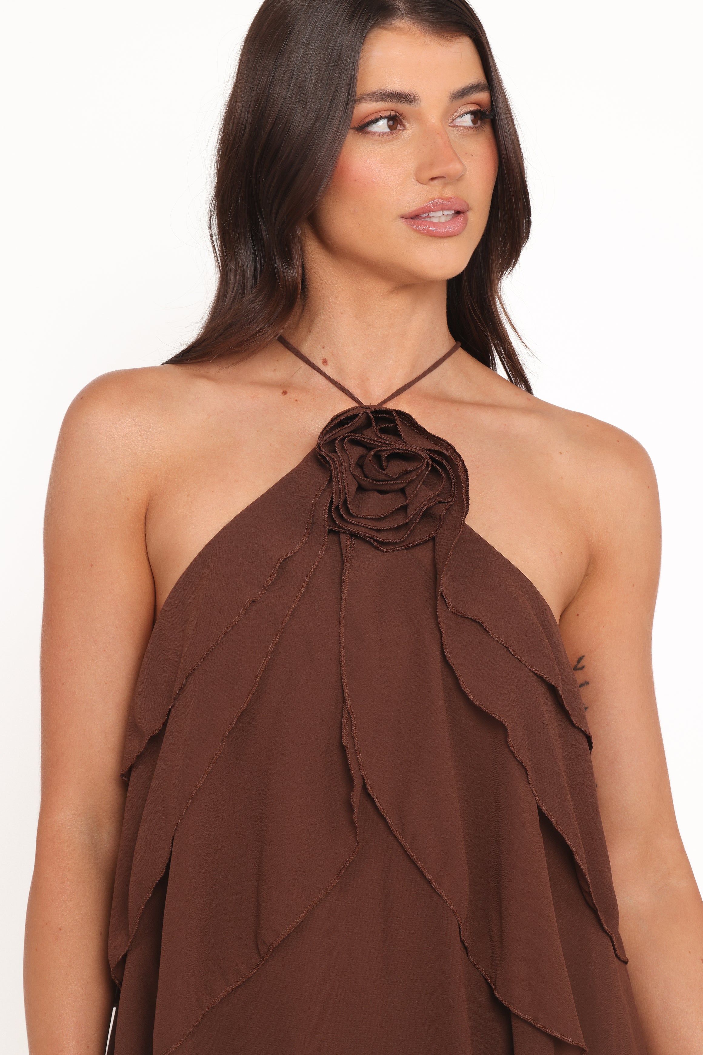Petal and Pup USA TOPS Zorina Halter Neck Chiffon Top - Brown